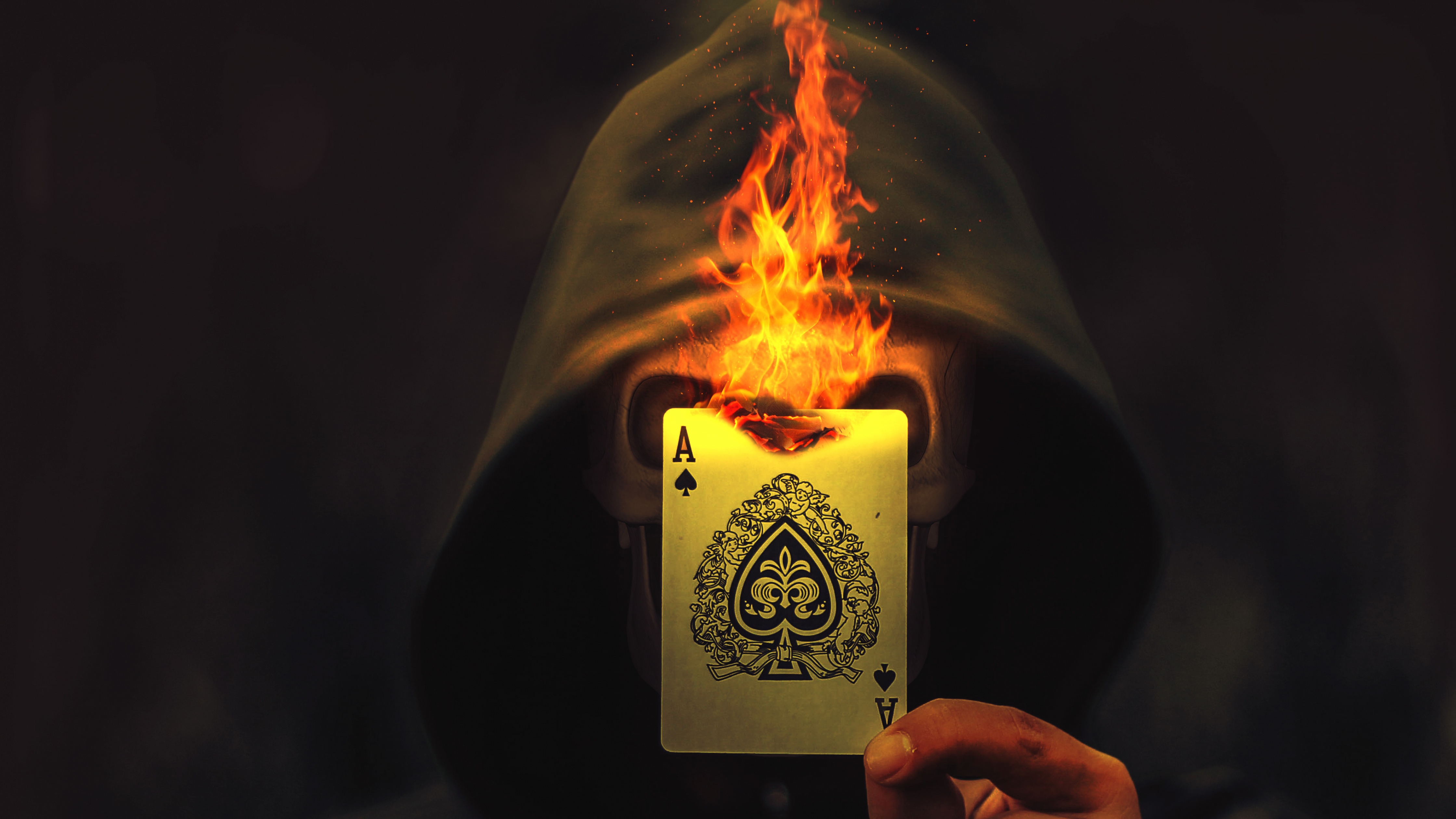 Ace of Spades Wallpaper 4K, Skull, Hoodie, Burning