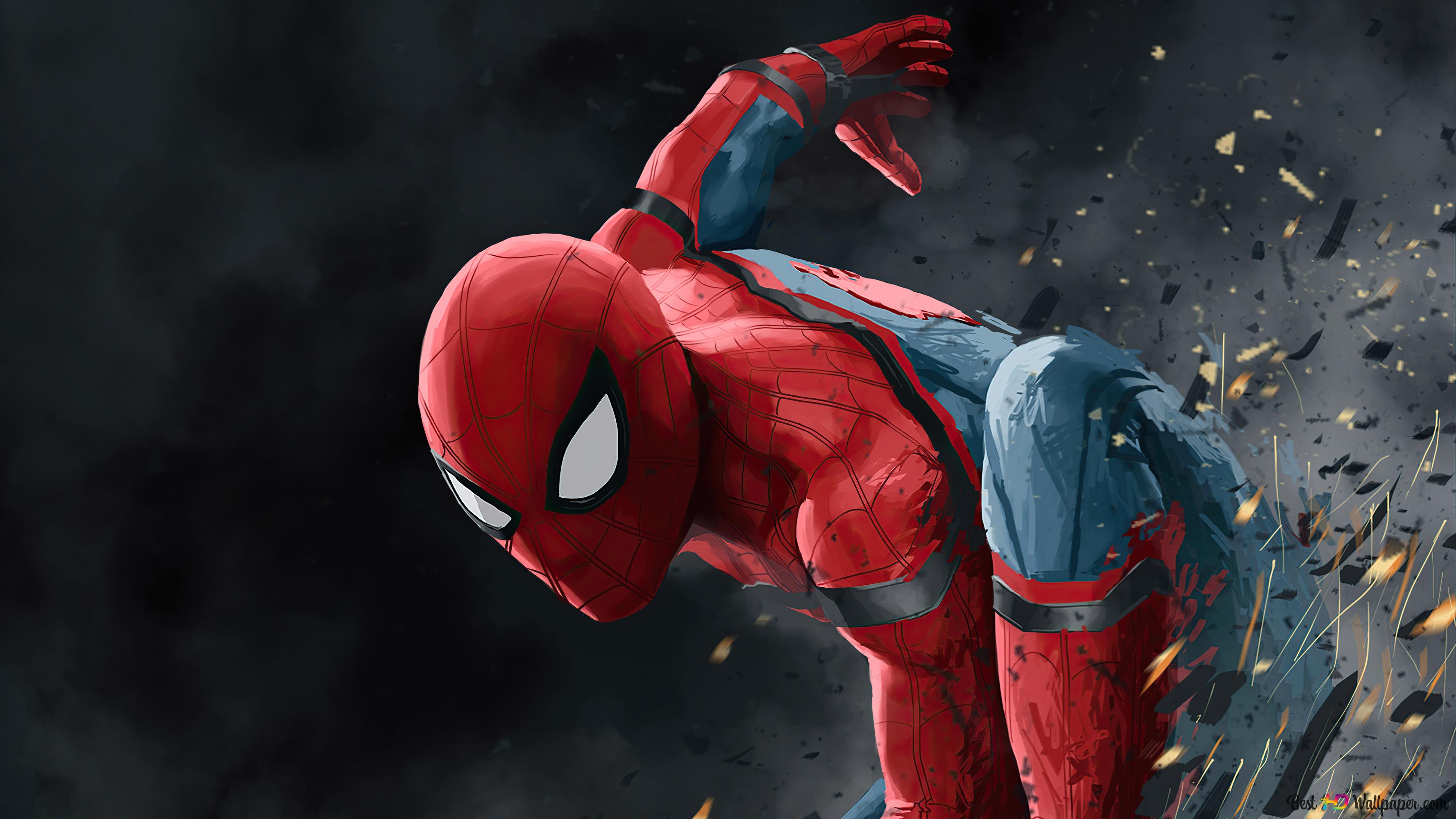 Spider Man Fighting In A cloudy Climate 4K wallpaper download
