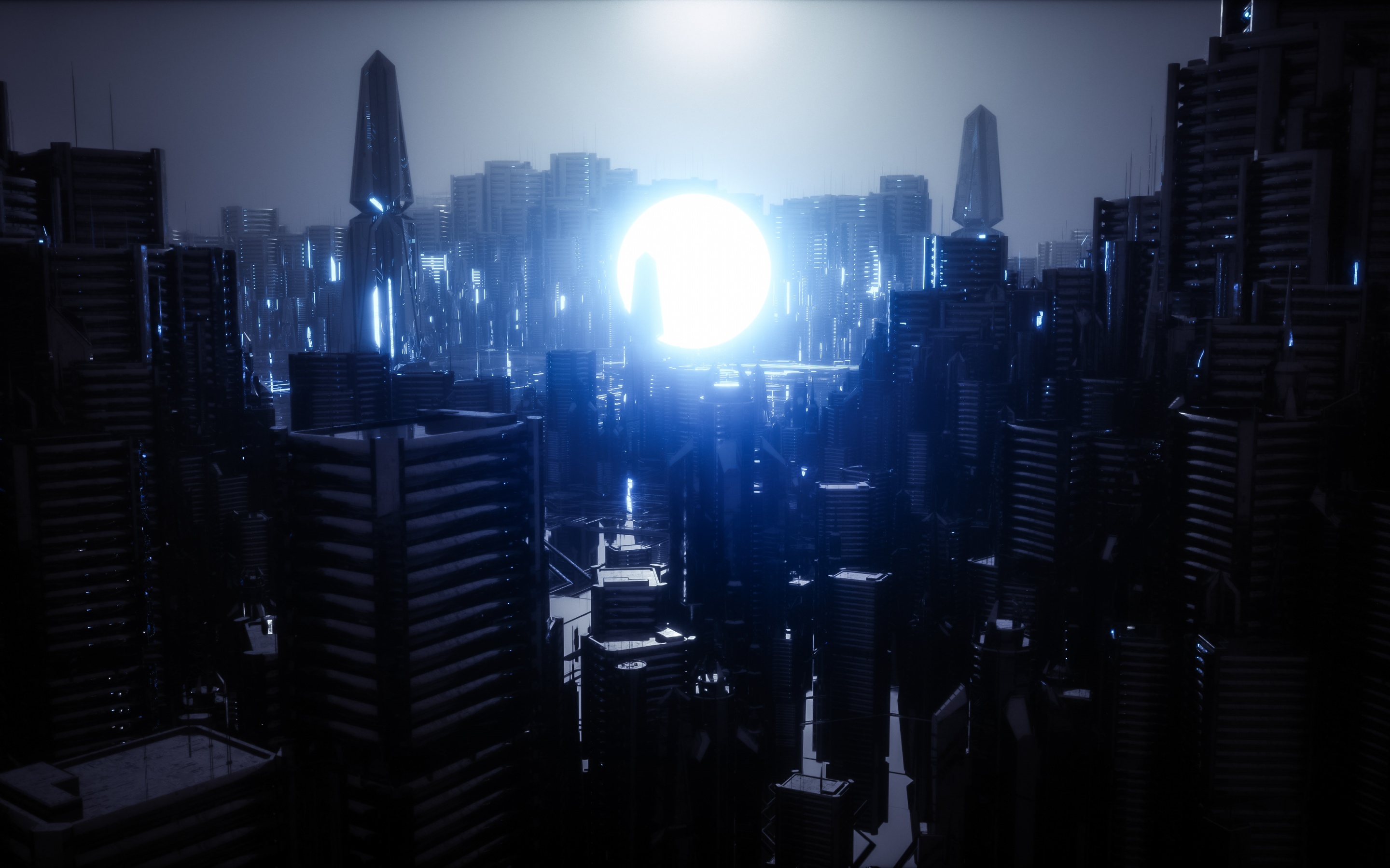 Futuristic city Wallpaper 4K, Energy, Moon, Dark, Power