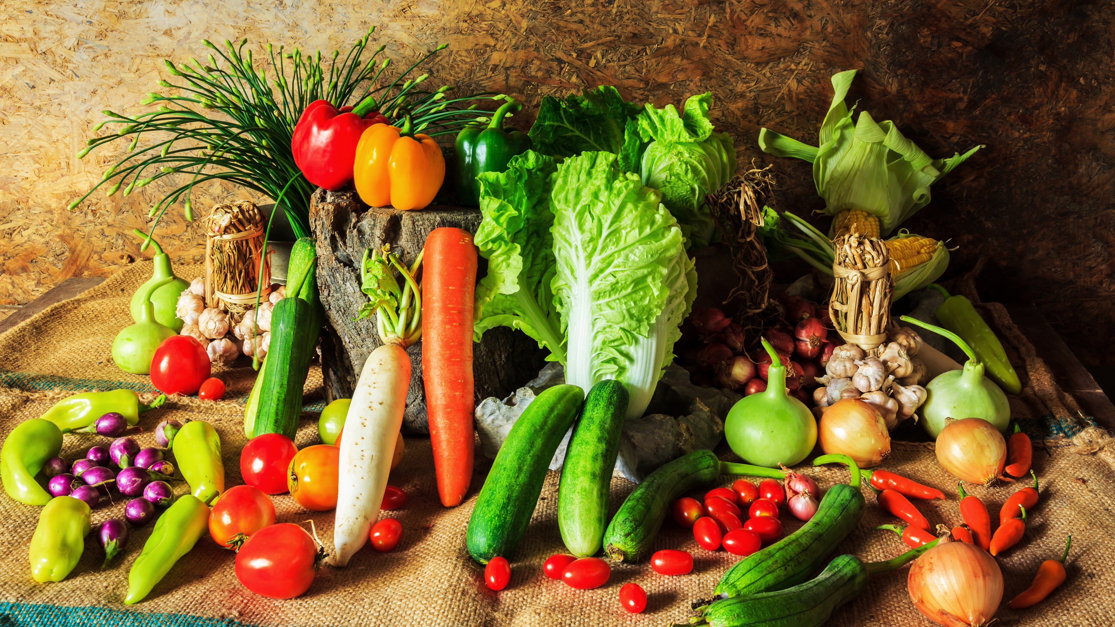 Wallpaper Vegetables, tomatoes, corn, cabbage, carrot 3840x2160 UHD 4K Picture, Image