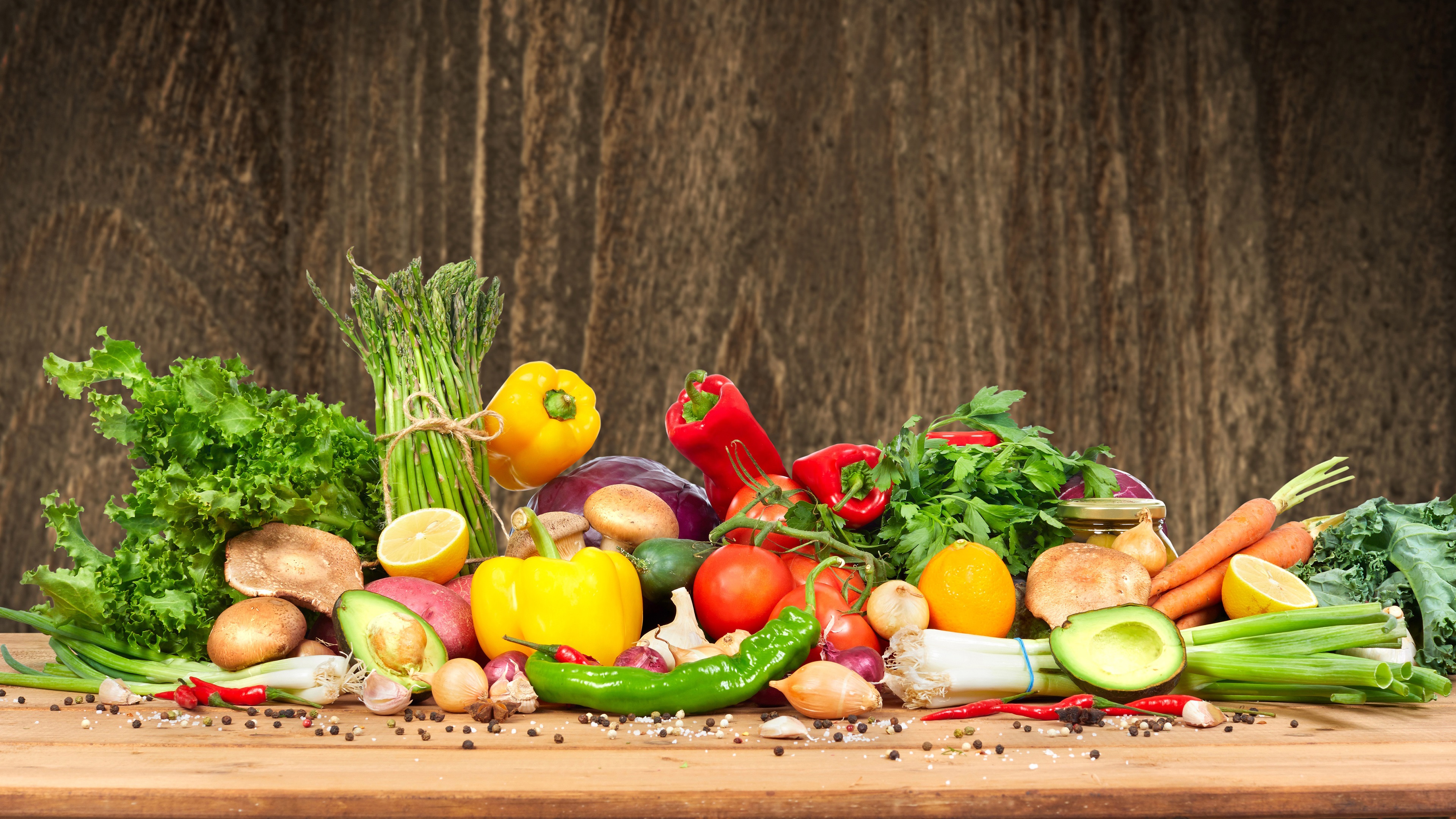 Wallpaper Vegetables, peppers, mushrooms, tomatoes, carrots, lemon 3840x2160 UHD 4K Picture, Image