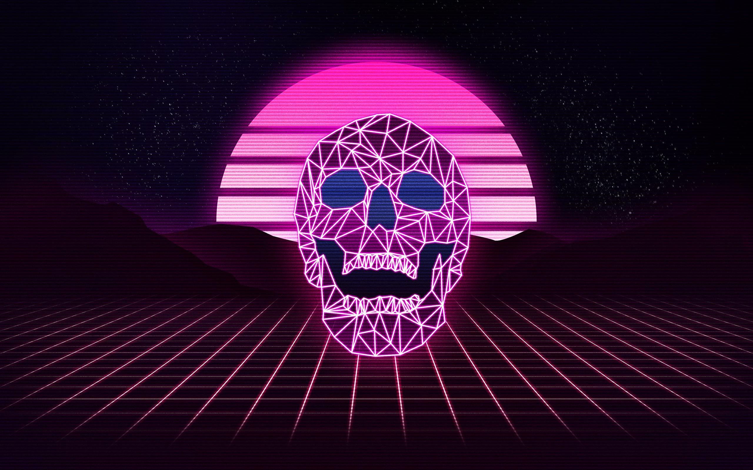 neon, skull, digital art, synthwave Gallery HD Wallpaper