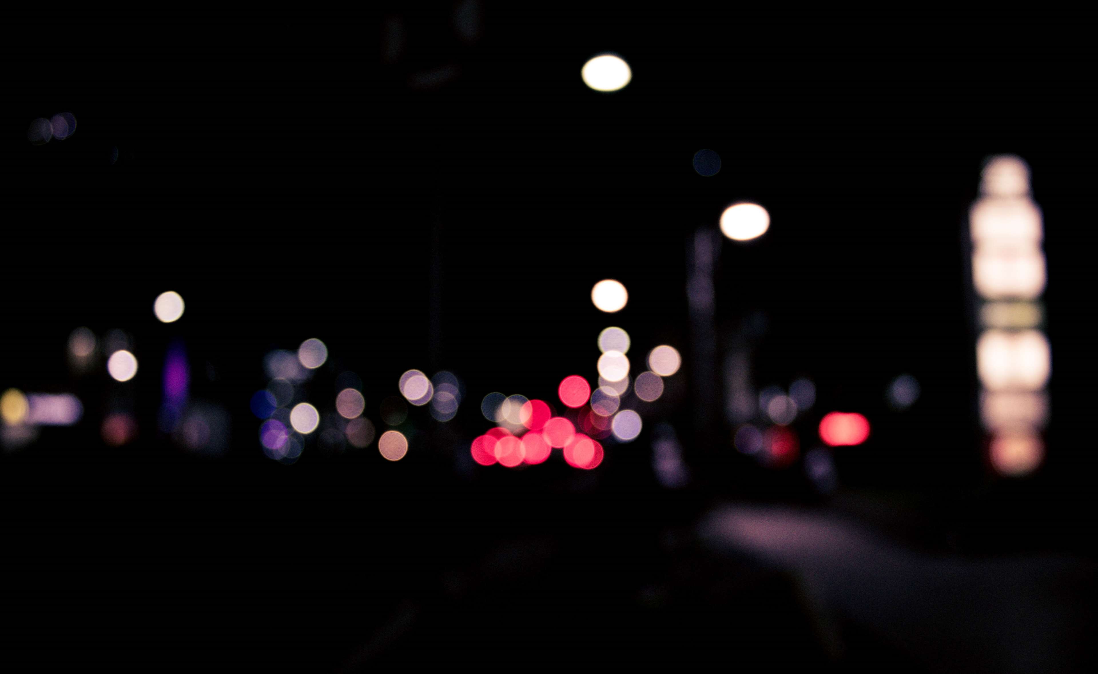 avenue, darkness, defocused, lights, night, street, urban 4k wallpaper