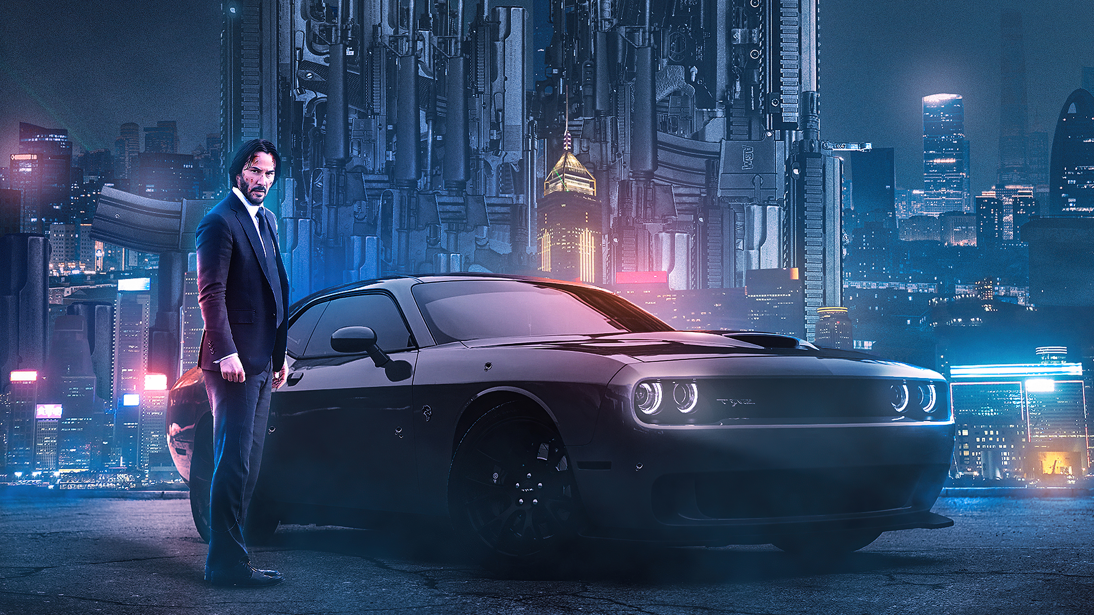 keanu reeves, john wick, movies, hd, 4k, dodge challenger, behance Gallery HD Wallpaper