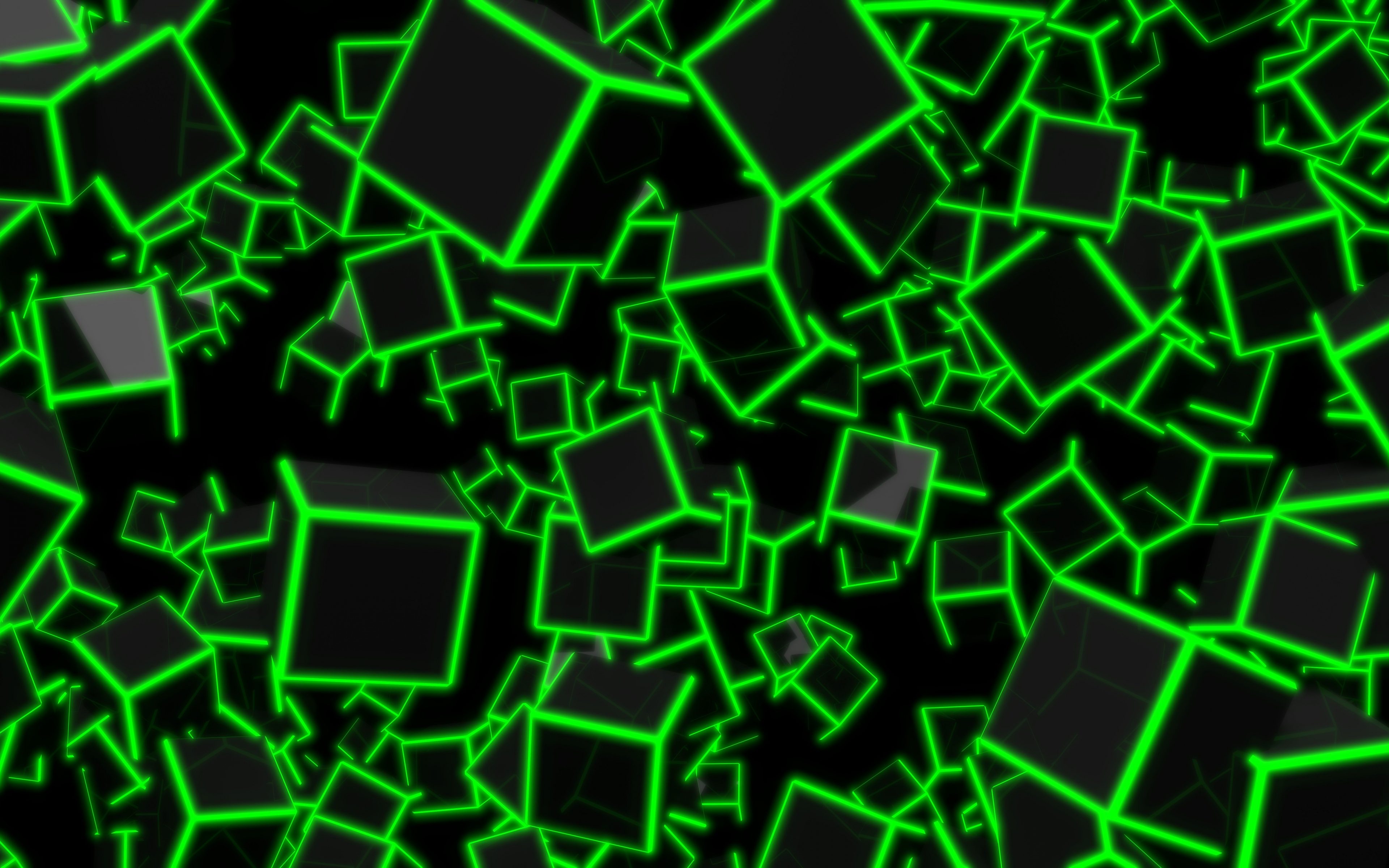 3D Green Neon Cubes 8K UHD Wallpaper