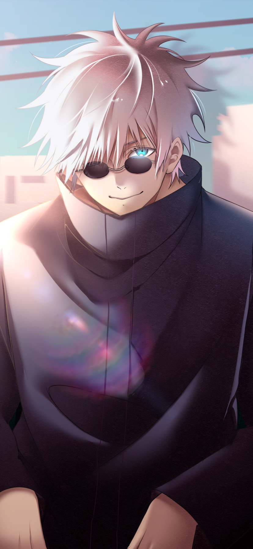 Wallpaper / Anime Jujutsu Kaisen Phone Wallpaper, White Hair, Satoru Gojo, School Uniform, 828x1792 free download
