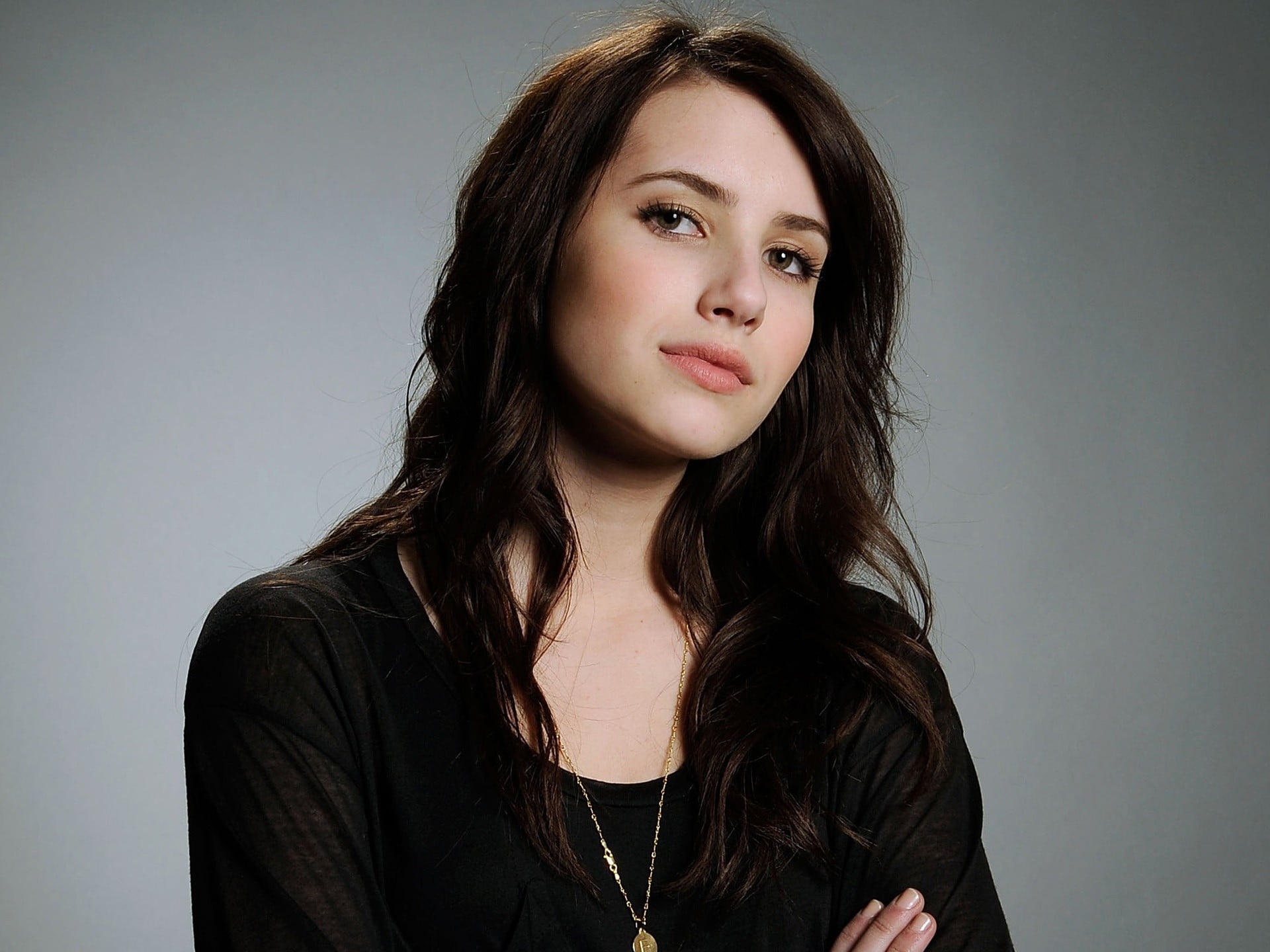 Wallpaper / studio shot, women, front view, gray, Emma Roberts, headshot, hairstyle, gray background, beautiful woman, teenager, indoors, looking at camera, young adult free download