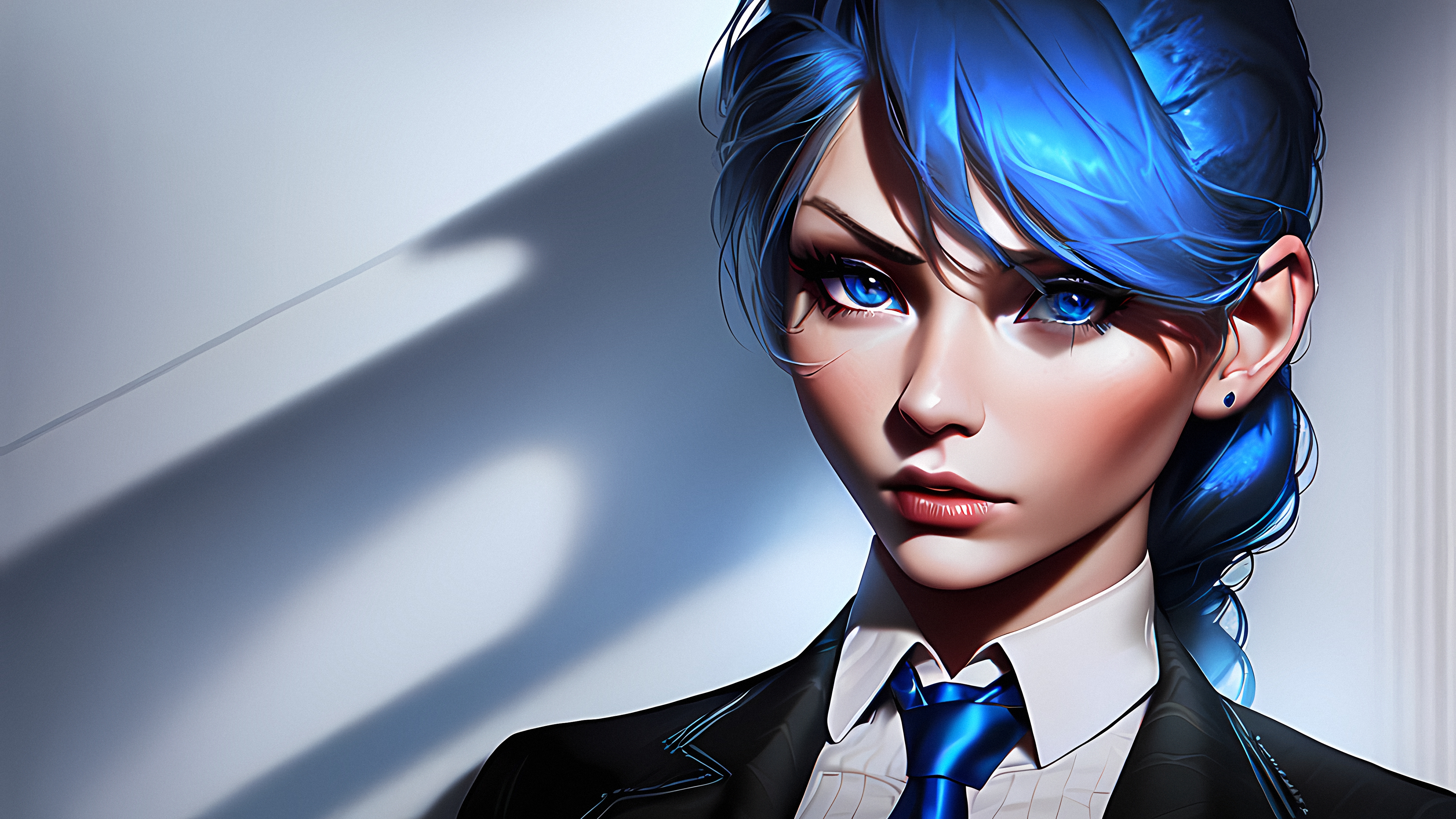 Wallpaper, Stable Diffusion, 4k, blue hair, blue eyes, women, ai art 3840x2160
