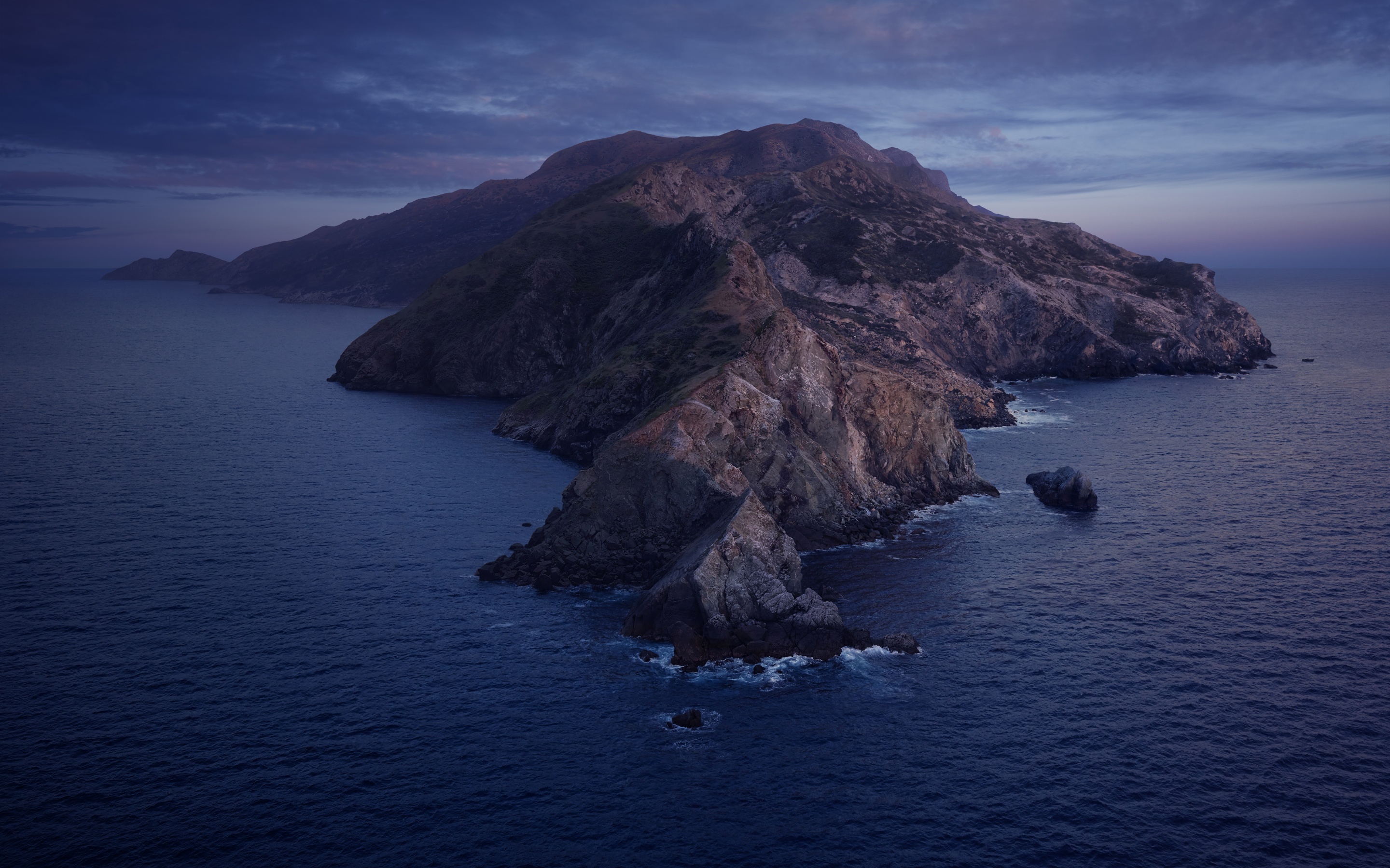 macOS Catalina Wallpaper 4K, Cold, Mountains, Island, Night