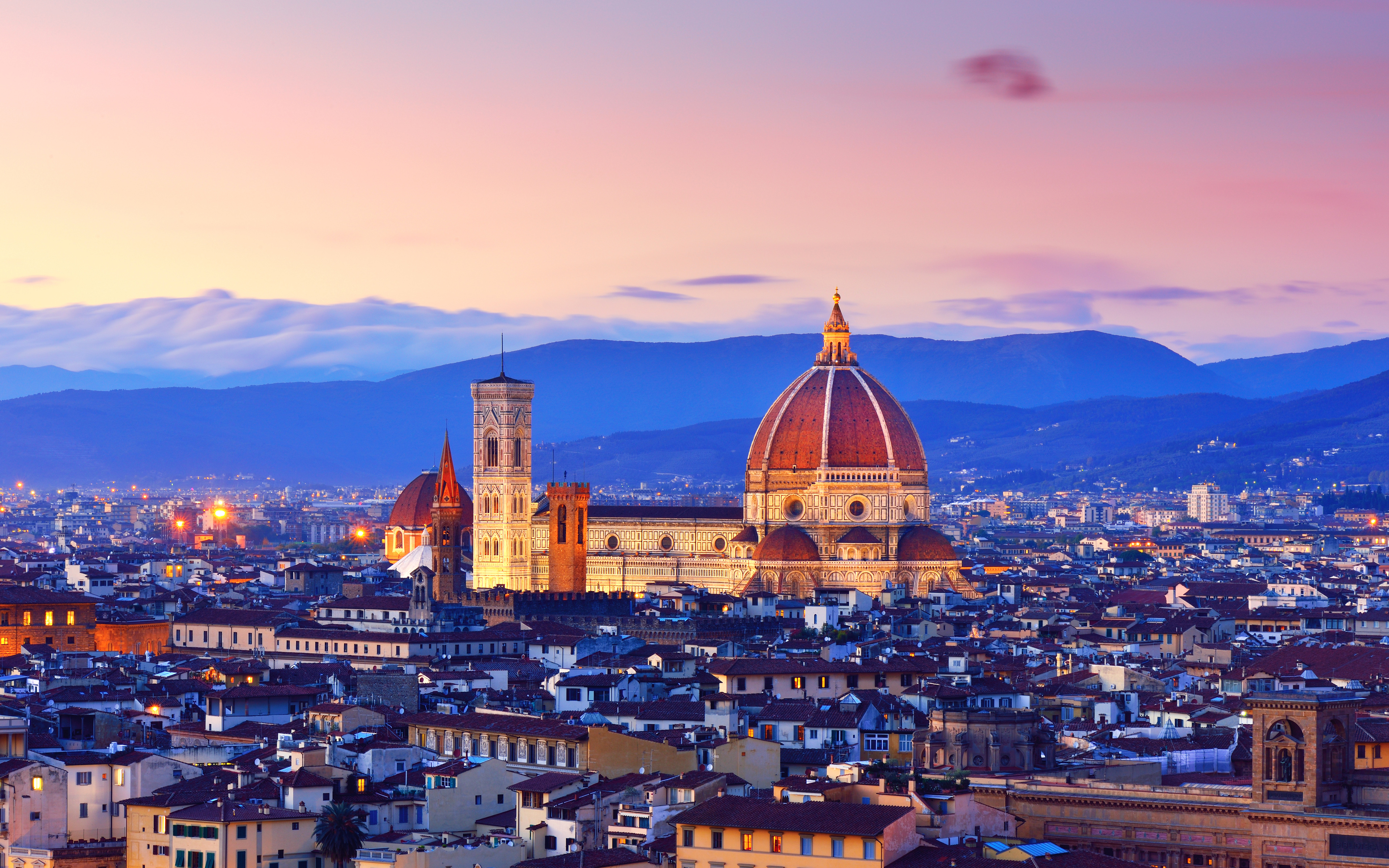Download wallpaper Duomo, 4k, sunset panorama, Santa Maria del Fiore, Florence, Tuscany, Italy, Europe for desktop with resolution 3840x2400. High Quality HD picture wallpaper