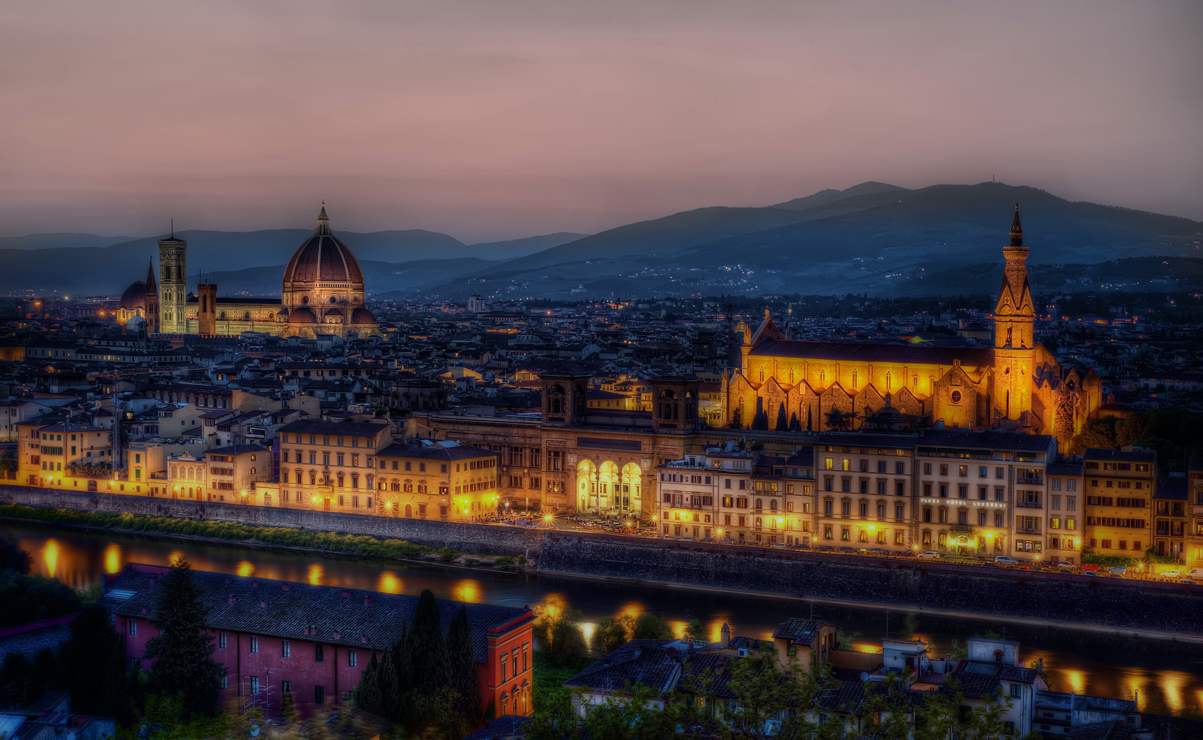4K, Florence, Italy, Houses, Night Gallery HD Wallpaper