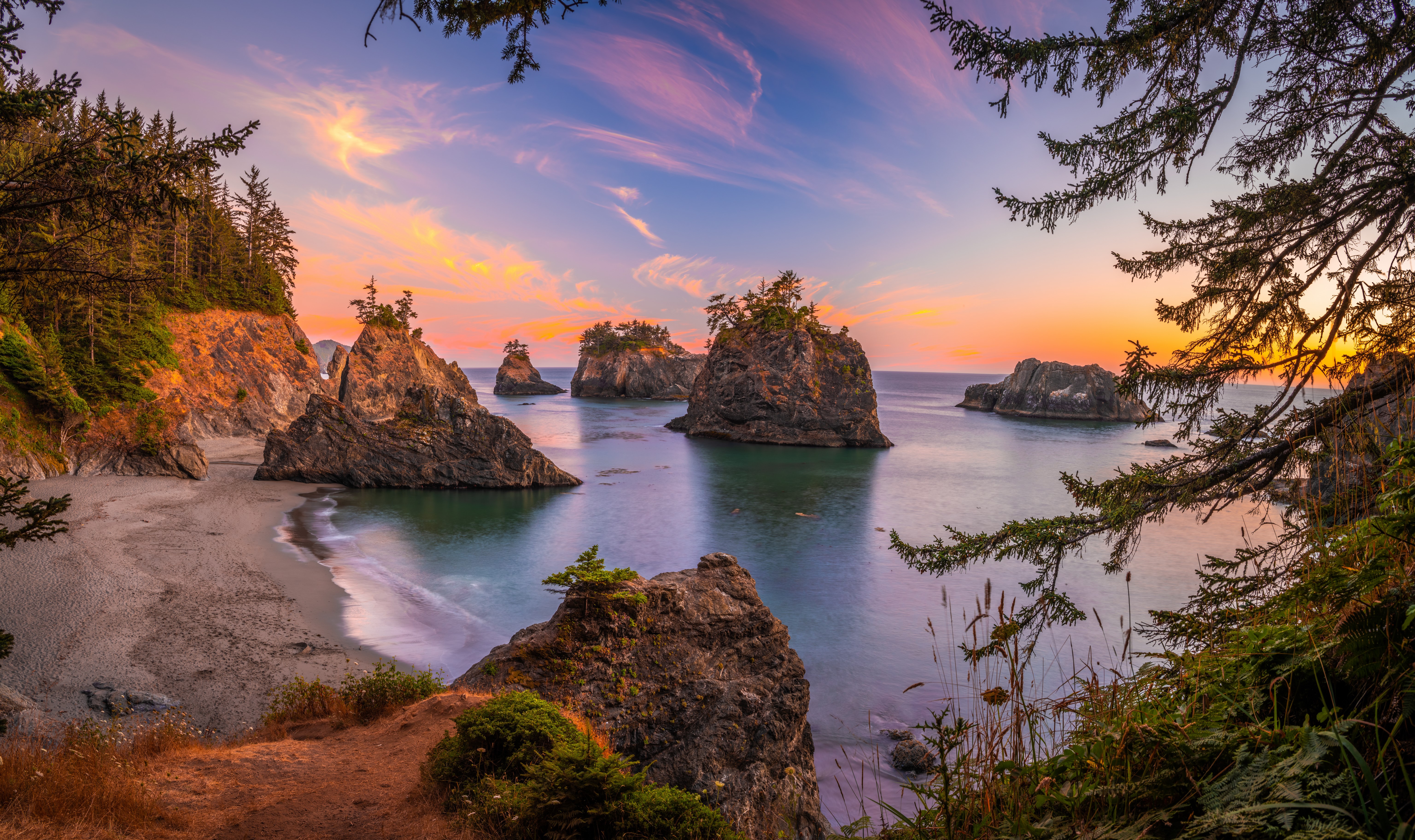 4K, 5K, 6K, Oregon, USA, Coast, Crag, Trees Gallery HD Wallpaper