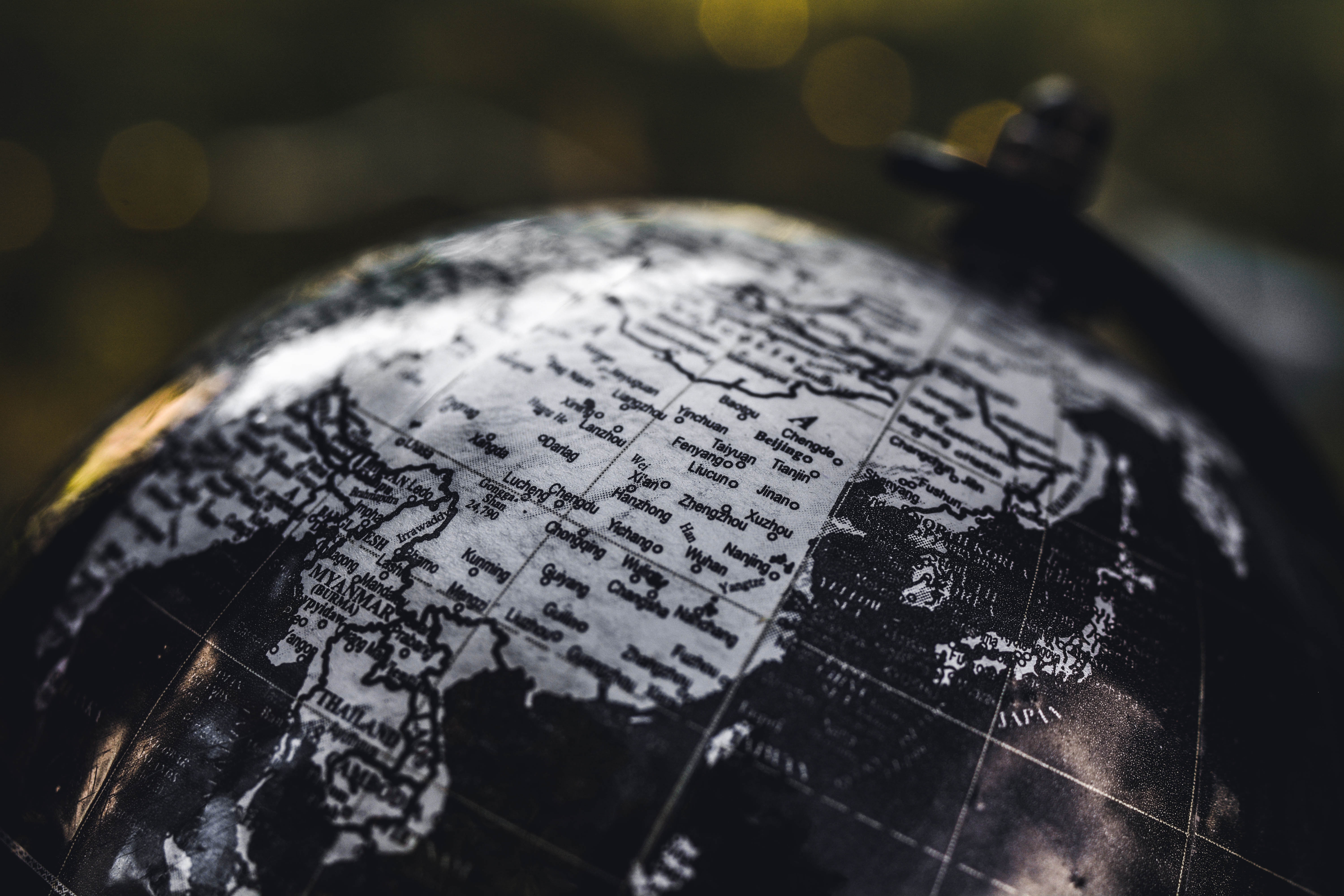 Wallpaper Black and White Globe in Close up Photography, Background Free Image