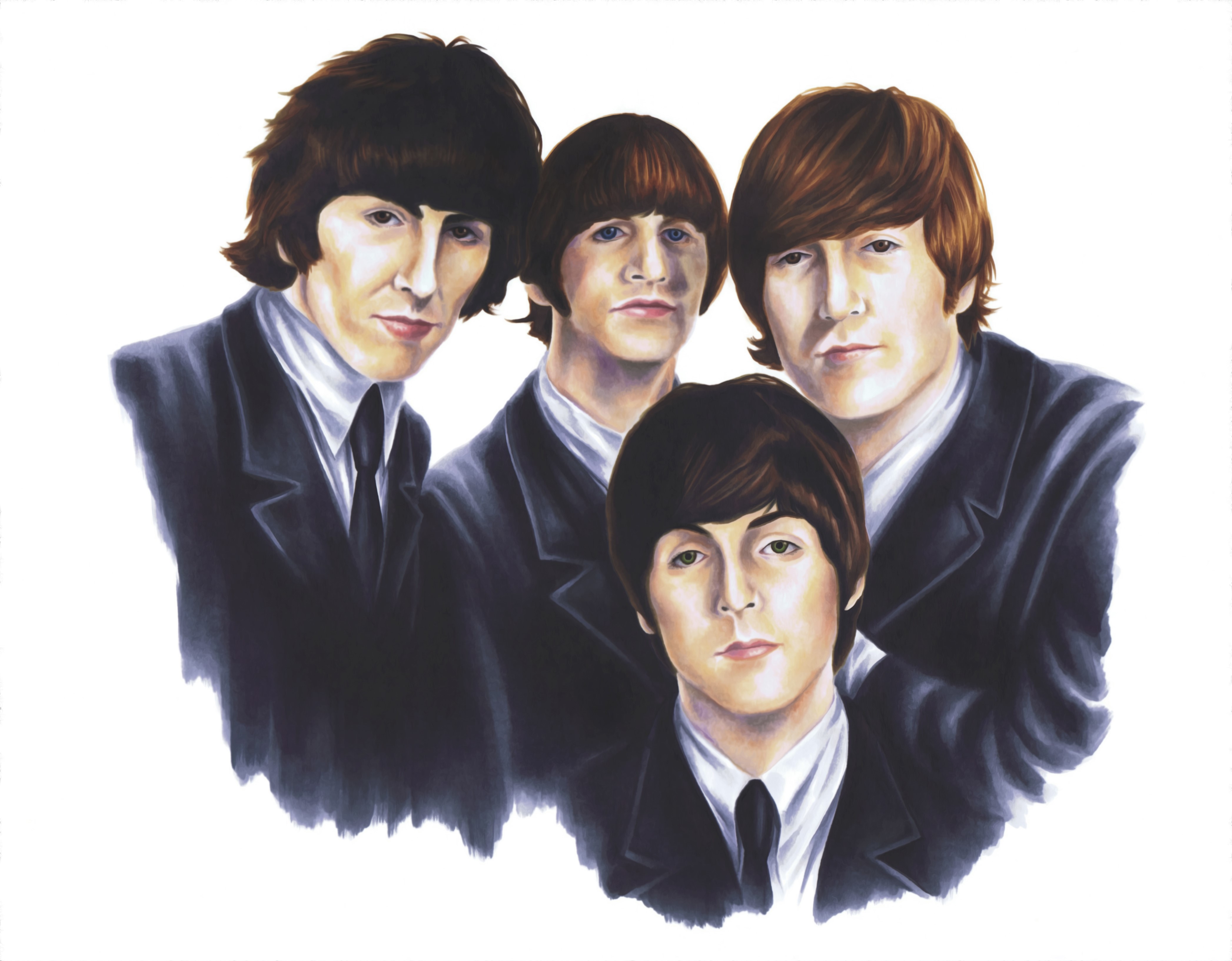 4K, Paul McCartney, George Harrison, Ringo Starr, The Beatles, John Lennon, Painting Art, Men, White background Gallery HD Wallpaper