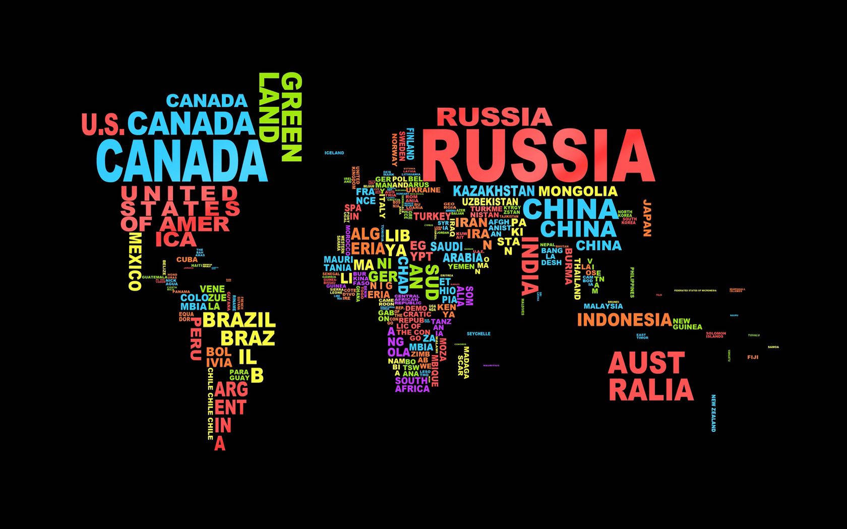 Download A colorful world map showing the names of countries Wallpaper