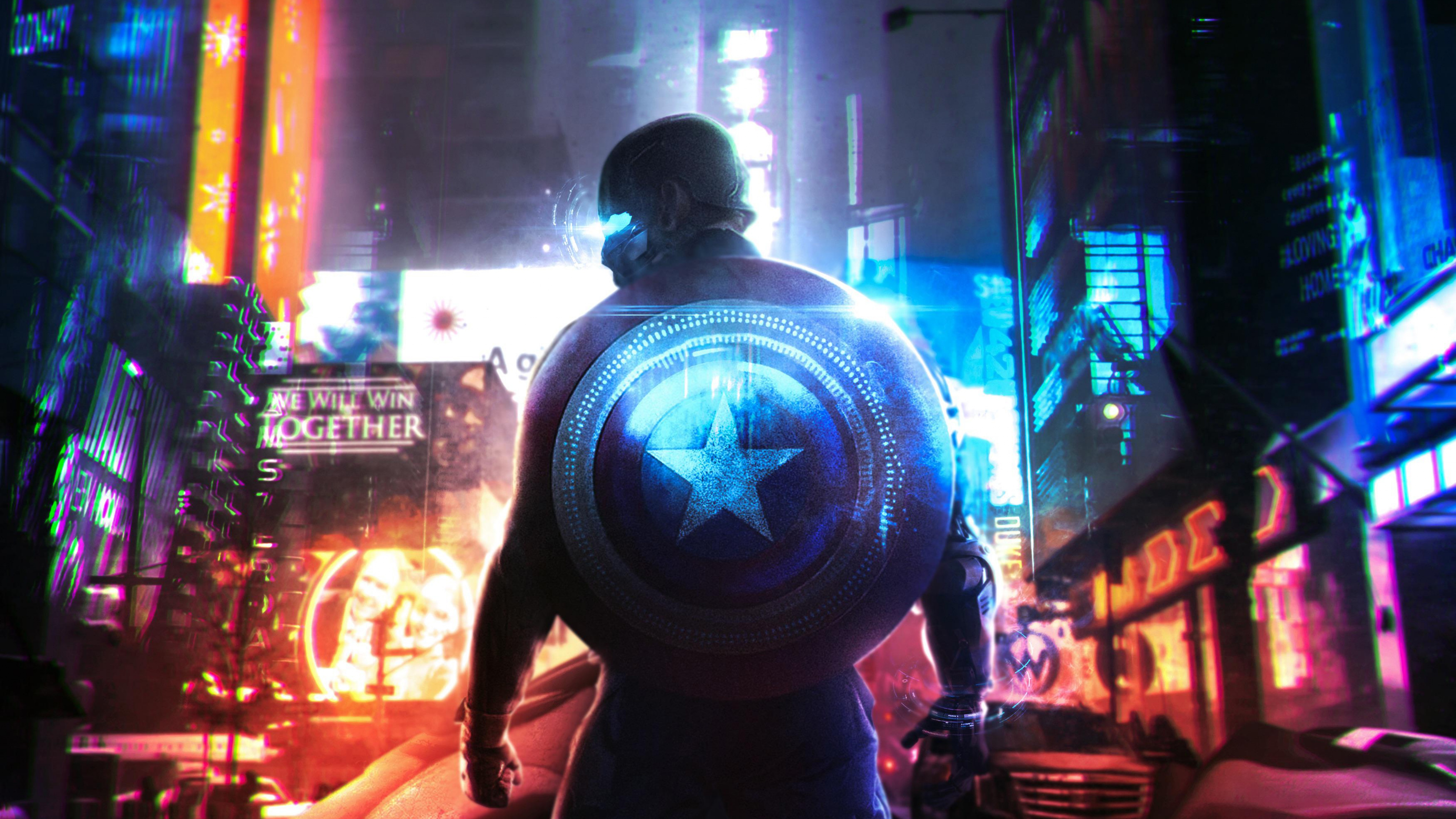 Cyberpunk 2077 Wallpaper 4K, Captain America, Neon