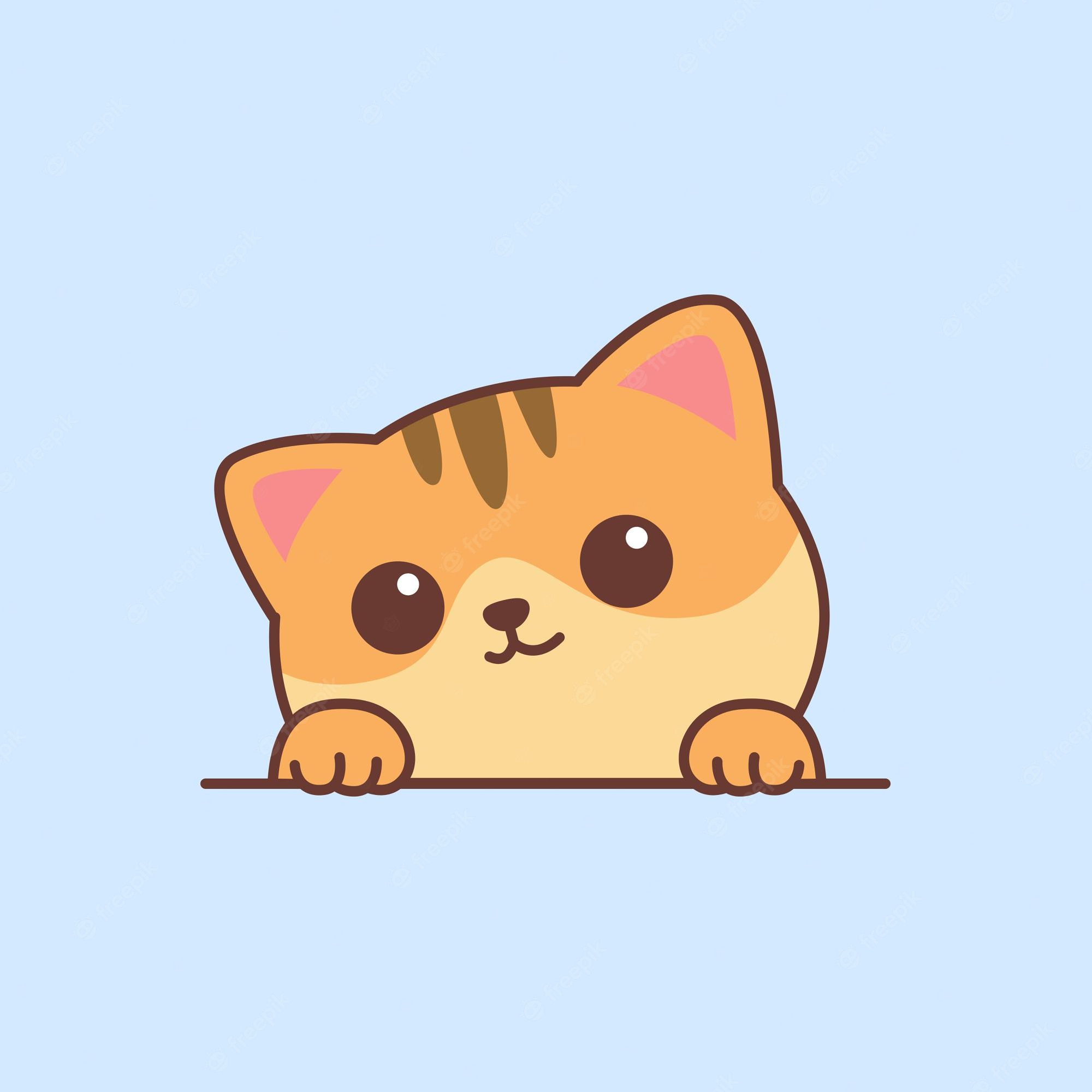 Premium Vector. Cute orange cat paws up over wall cartoon vector