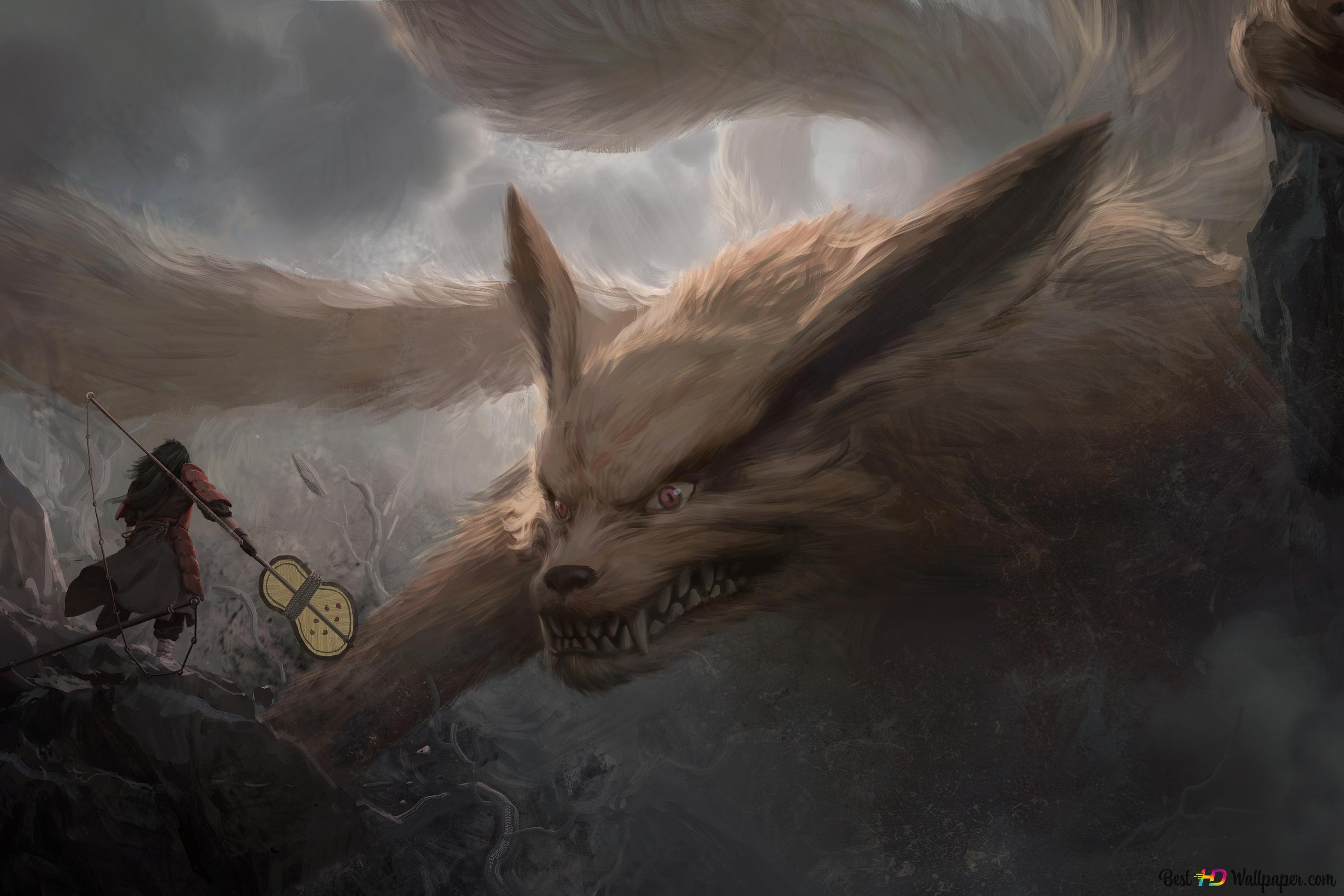 Madara Uchiha fighting with Nine tailed beast kurama 4K wallpaper download