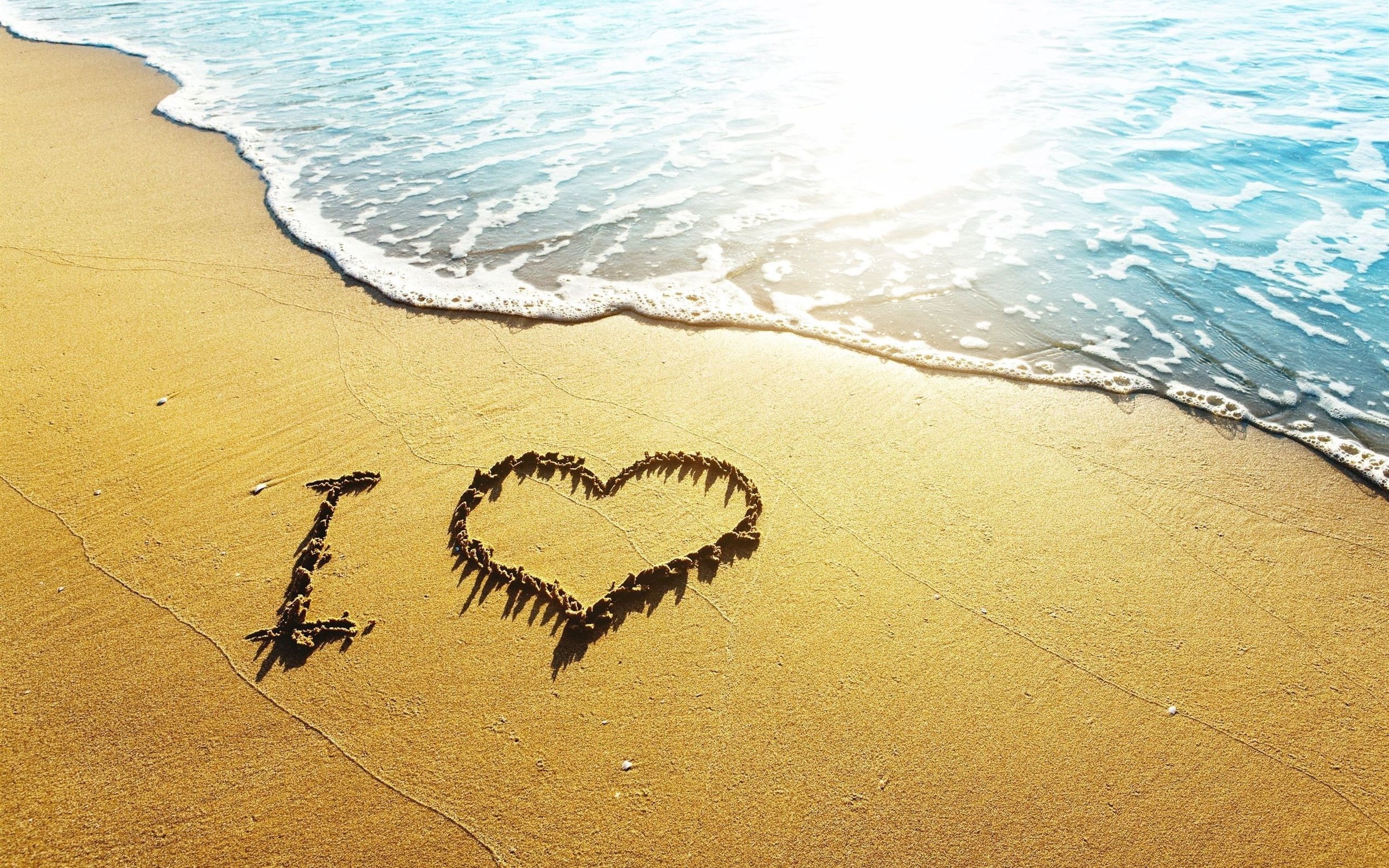 Wallpaper / Beach, Heart, Waves, 2K, I, figure, Love, made, stones, Sunshine free download