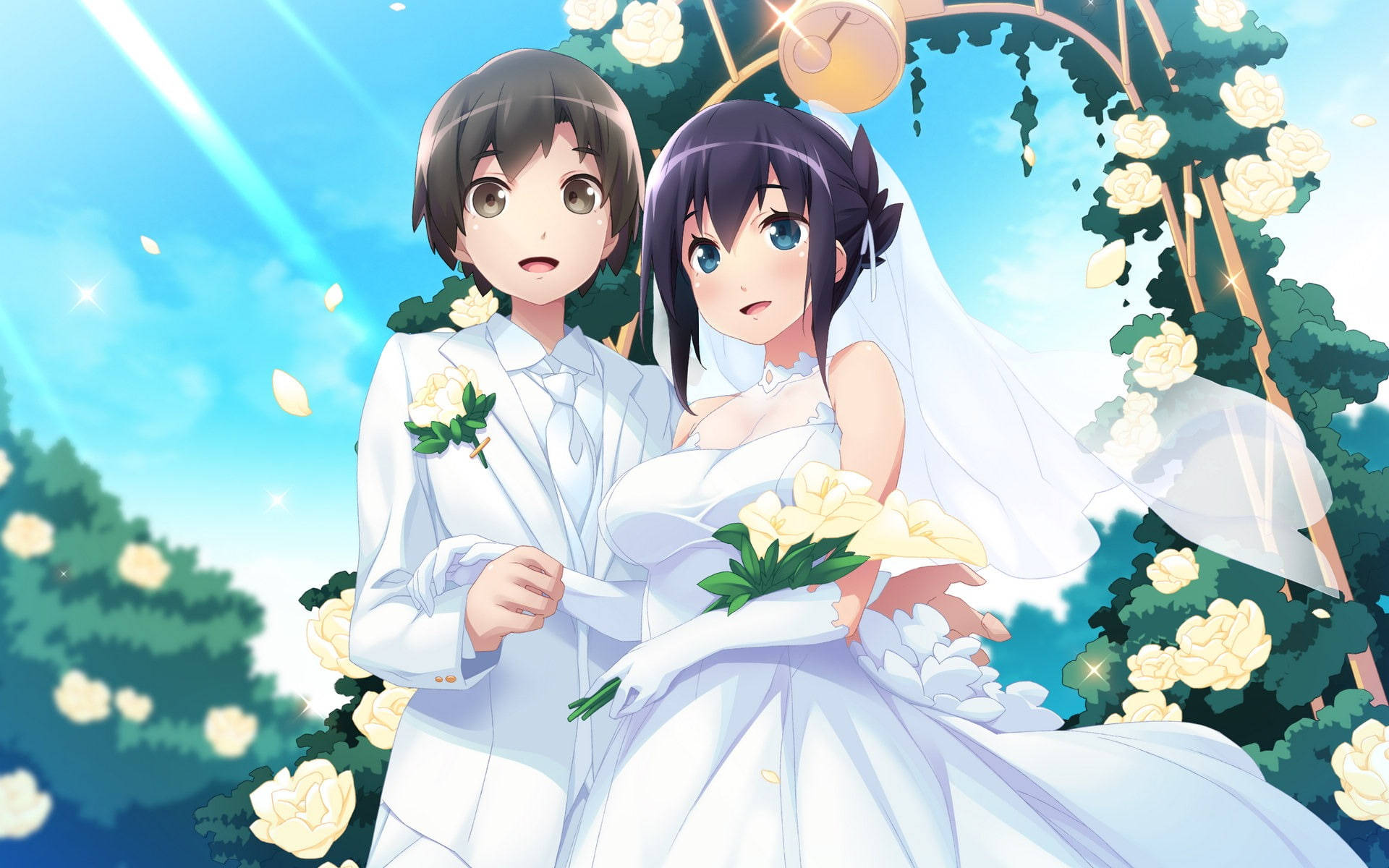 Download Cute Anime Couple White Wedding Wallpaper