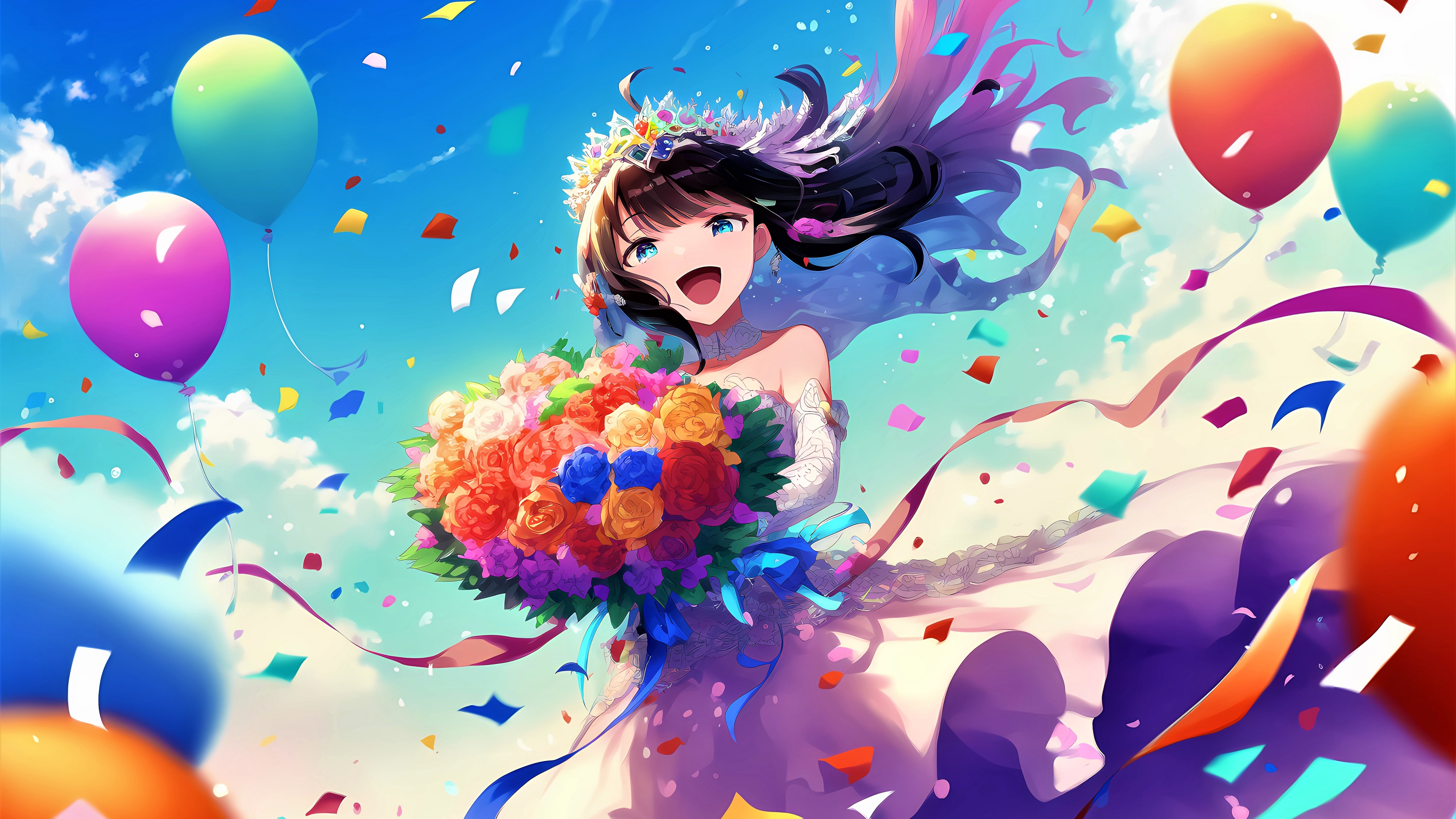 Bride anime Wallpaper 4K, Happy girl, Cute anime