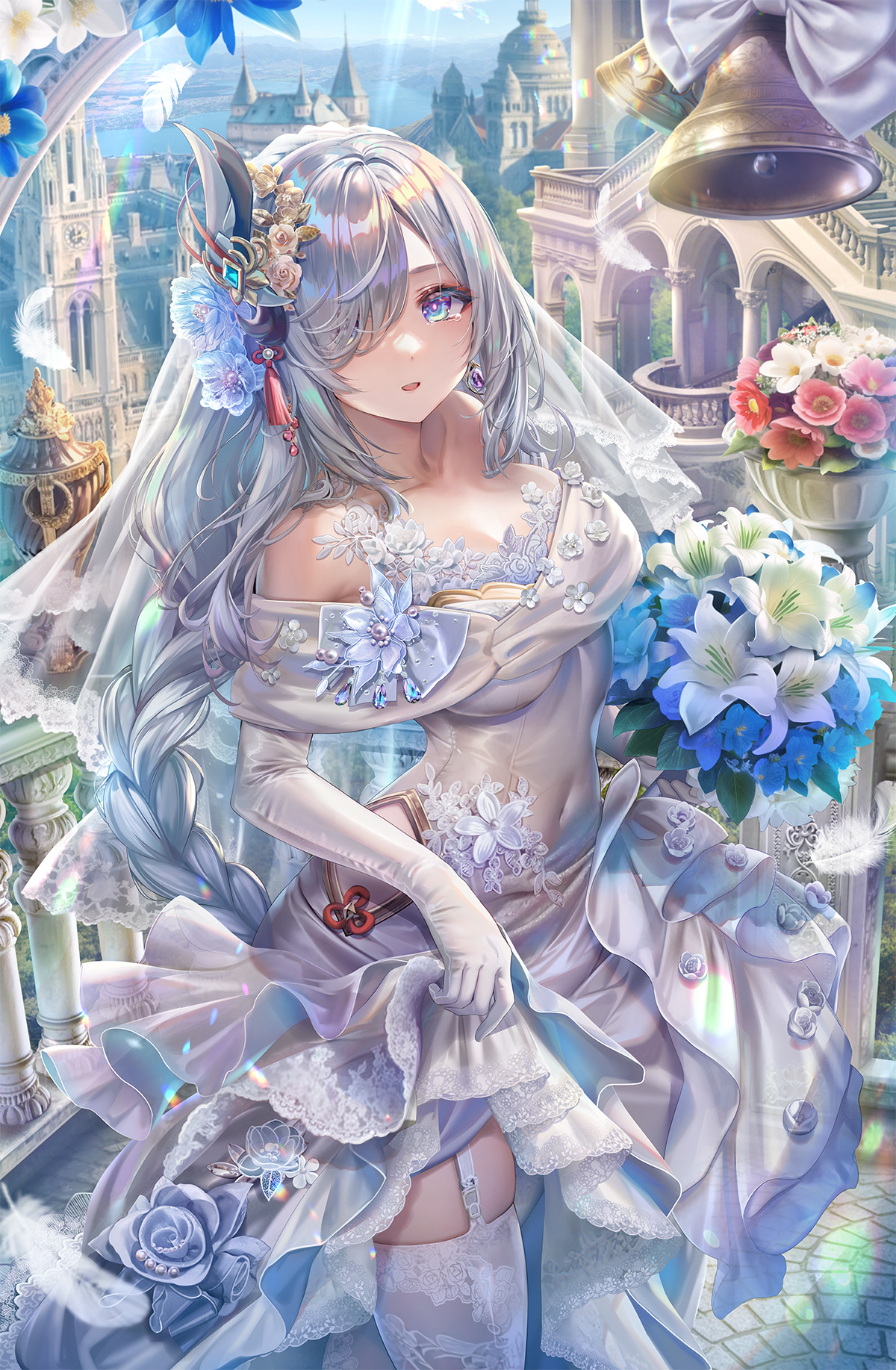 Wallpaper, anime girls, Torino Akua, Genshin Impact, Shenhe Genshin Impact, wedding dress 1200x1835