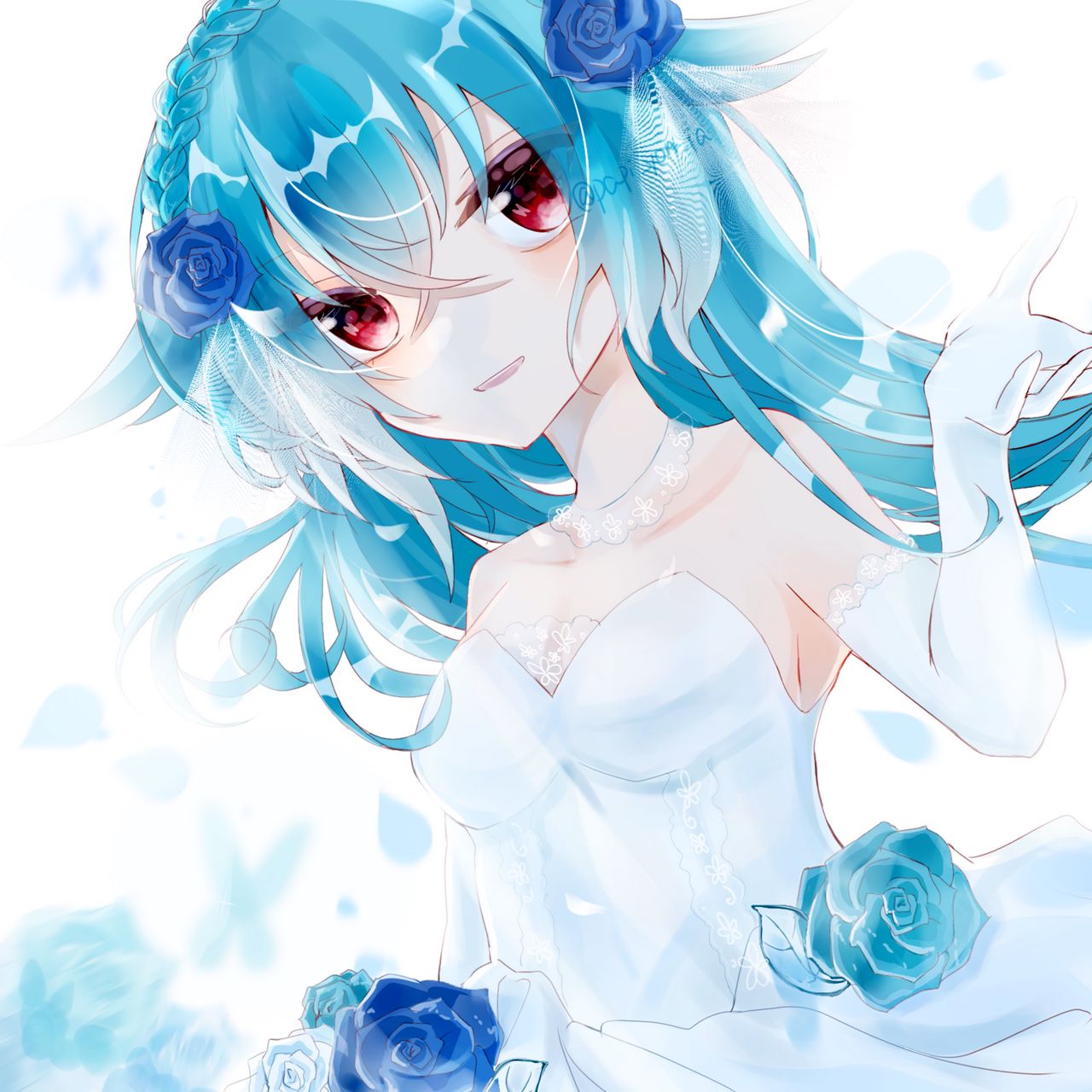 Download wallpaper 1280x1280 girl, bride, flowers, anime, art, blue ipad, ipad 2, ipad mini for parallax HD background
