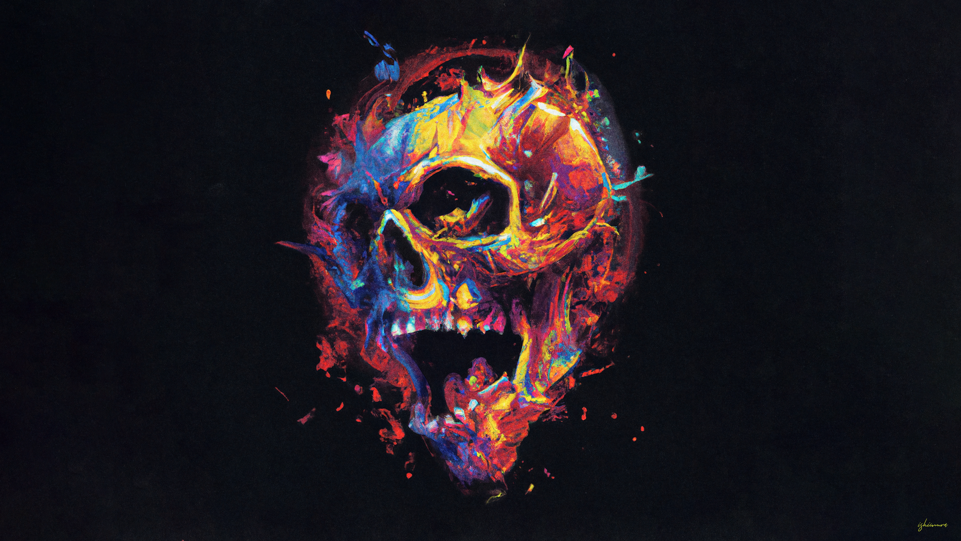 Skull 4K Abstract Colorful Dark Artwork Digital Art Illustration Spray Graphic Design Simple Backgro Wallpaper:3840x2160