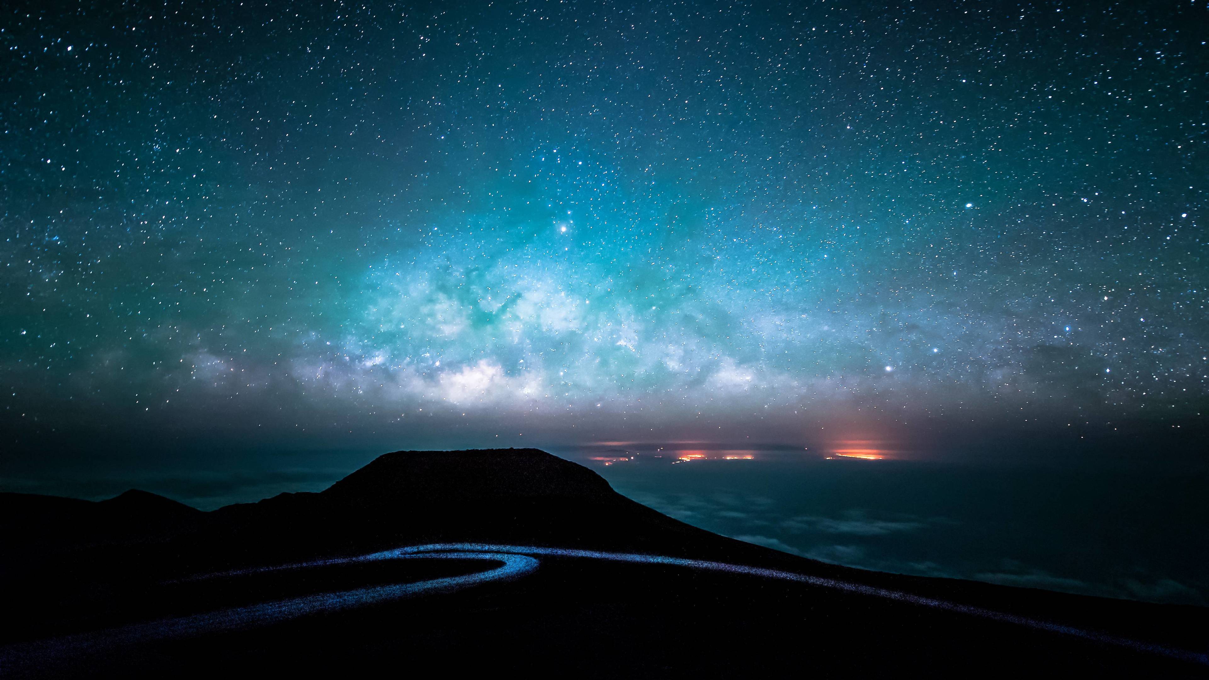 Wallpaper 4k Starry Sky Over Road At Night 4k Wallpaper