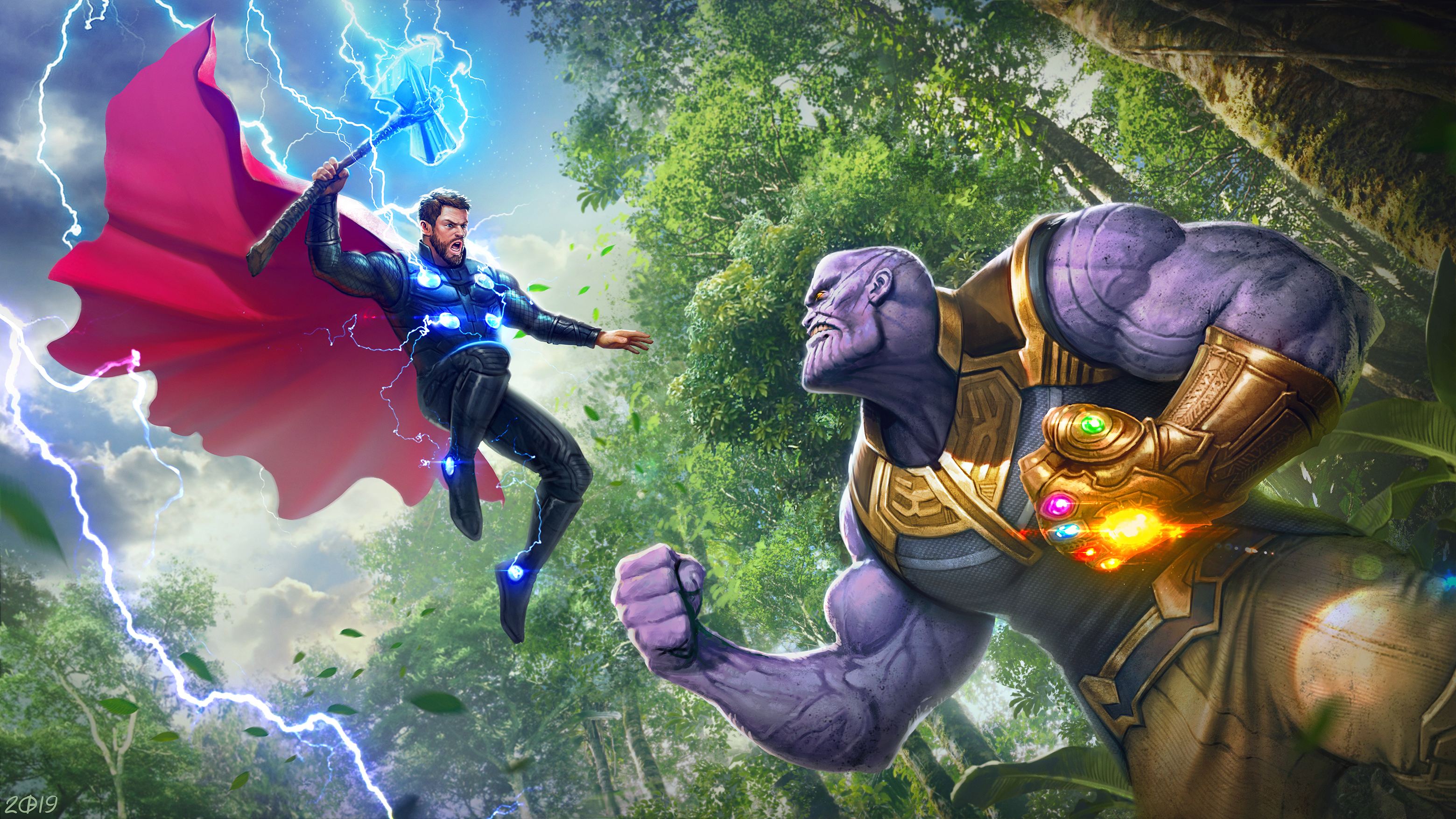 Wallpaper Thor vs Thanos, Thanos, Avengers Endgame, Thor, Vision, Background Free Image