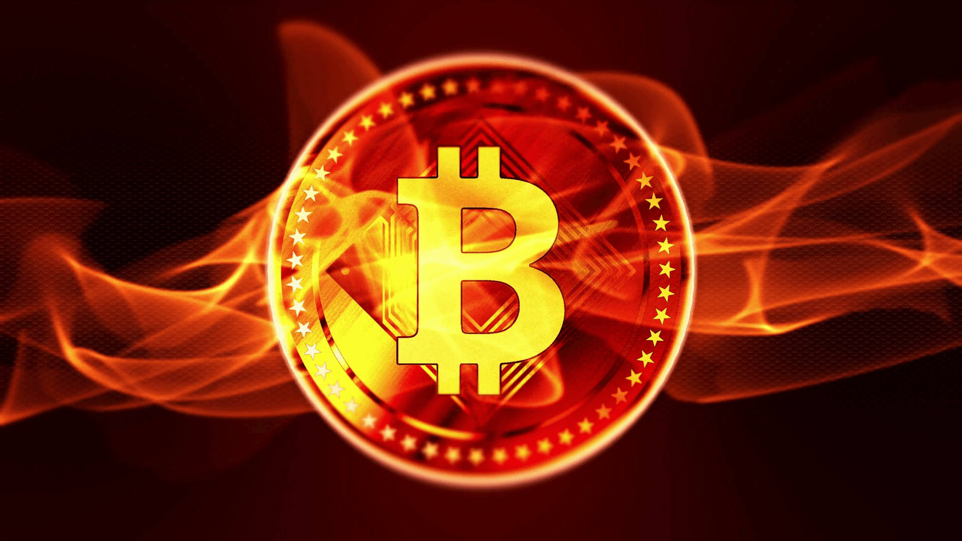 Download A vision of the future: Fiery representation of Bitcoin. Wallpaper