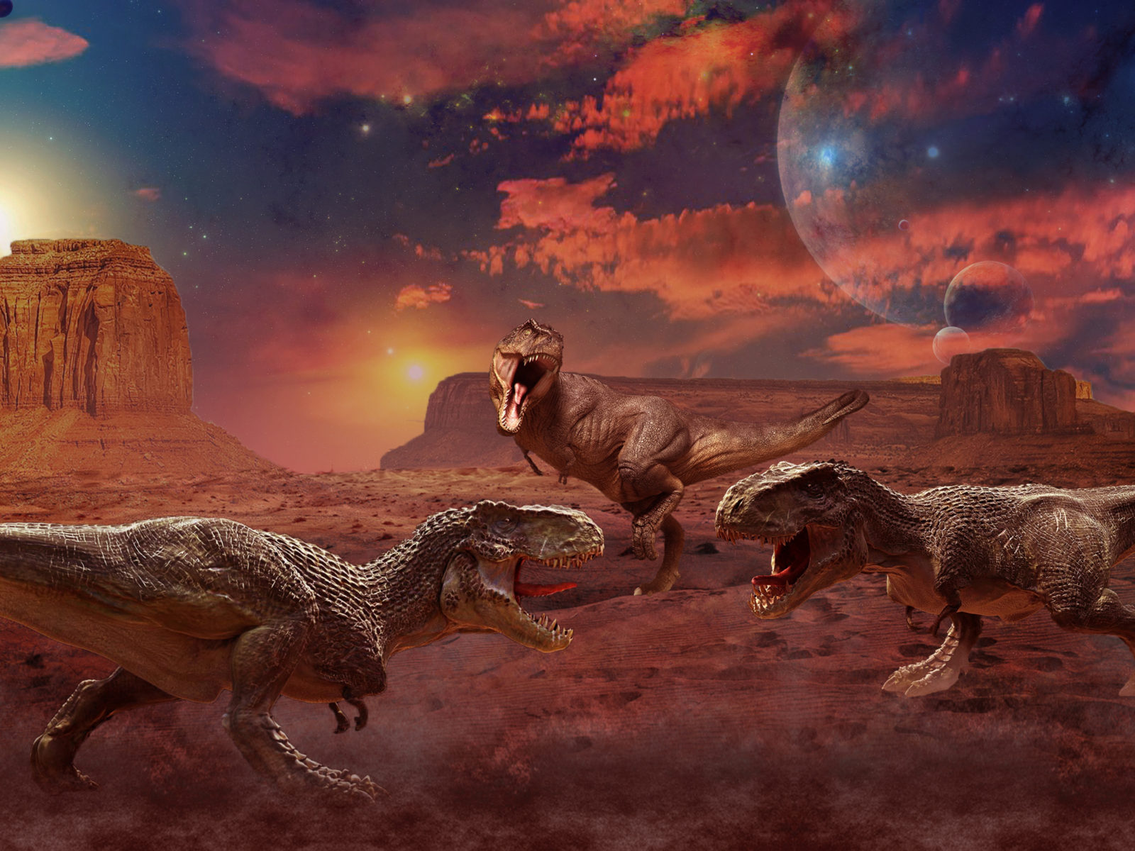 Ancient Animals Dinosaurs Painting Art Three 3 Animals HD Wallpaper, Wallpaper13.com