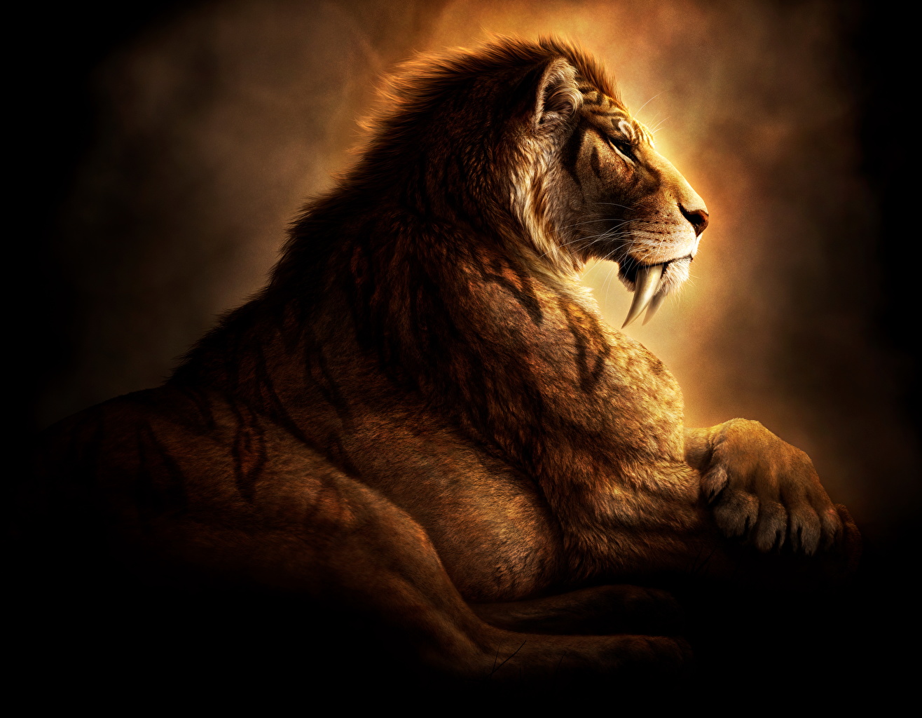 Wallpaper Canine tooth fangs Machairodontinae Animals Painting Art