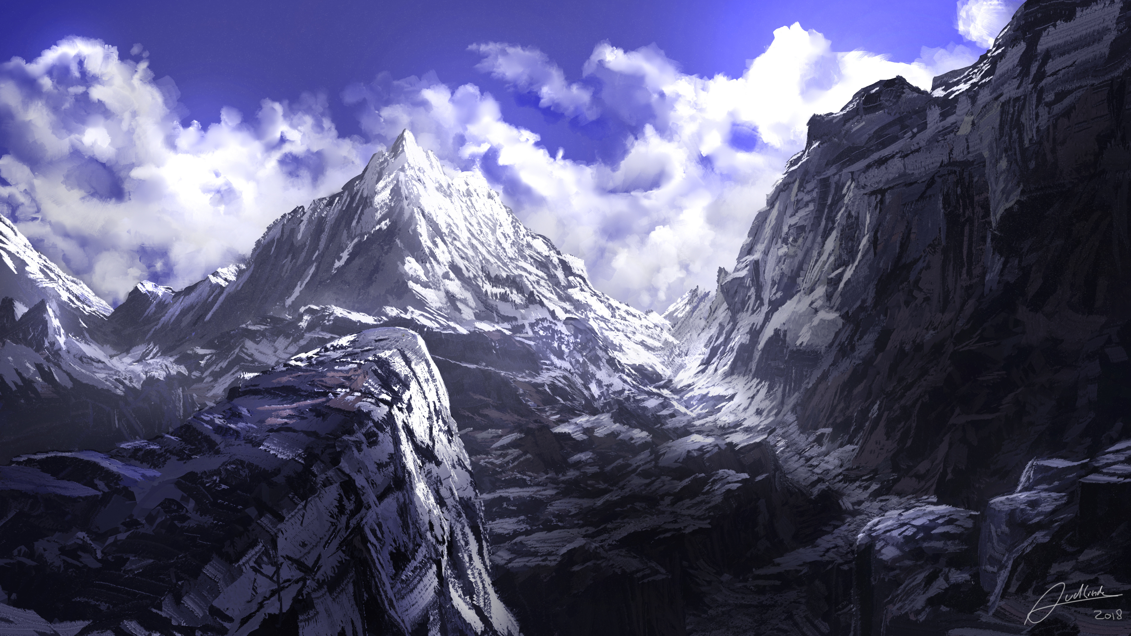 Download wallpaper 3840x2160 anime, mountains, summit, art 4k wallpaper, uhd wallpaper, 16:9 widescreen 3840x2160 HD background, 16437