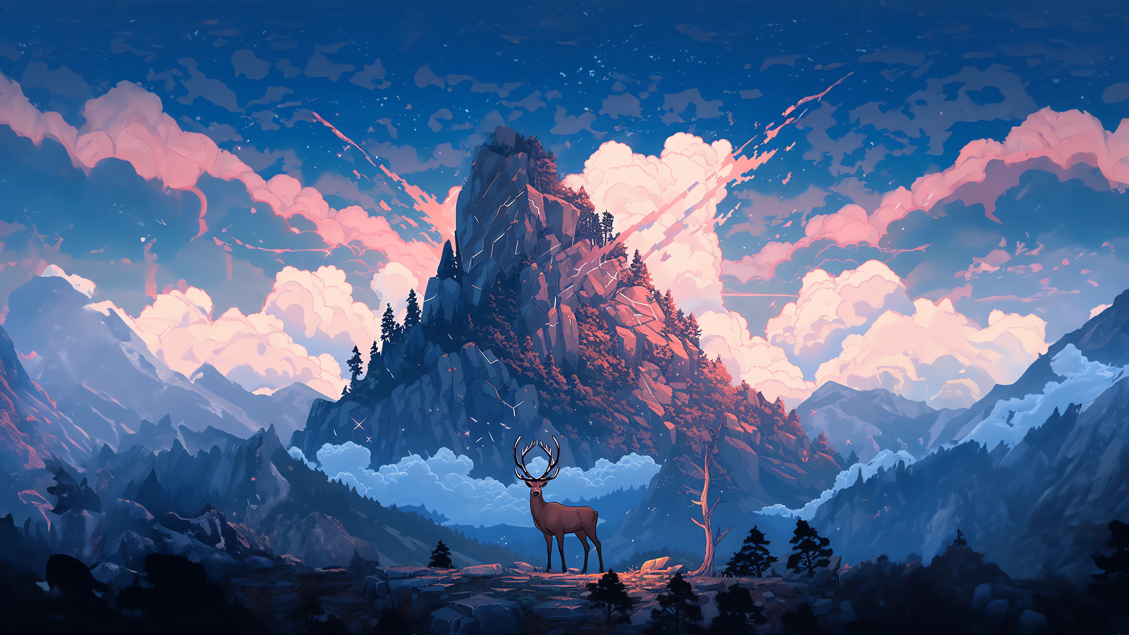 Anime Wilderness: 4K Wallpaper for PC Deer in Nature