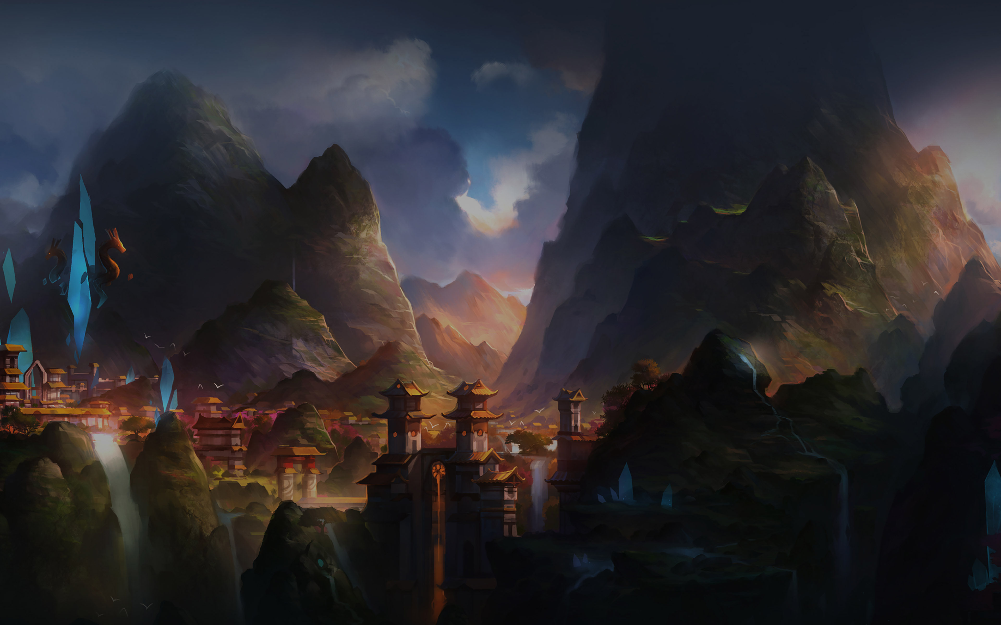 wallpaper for desktop, laptop. mountain art illust china anime peaceful