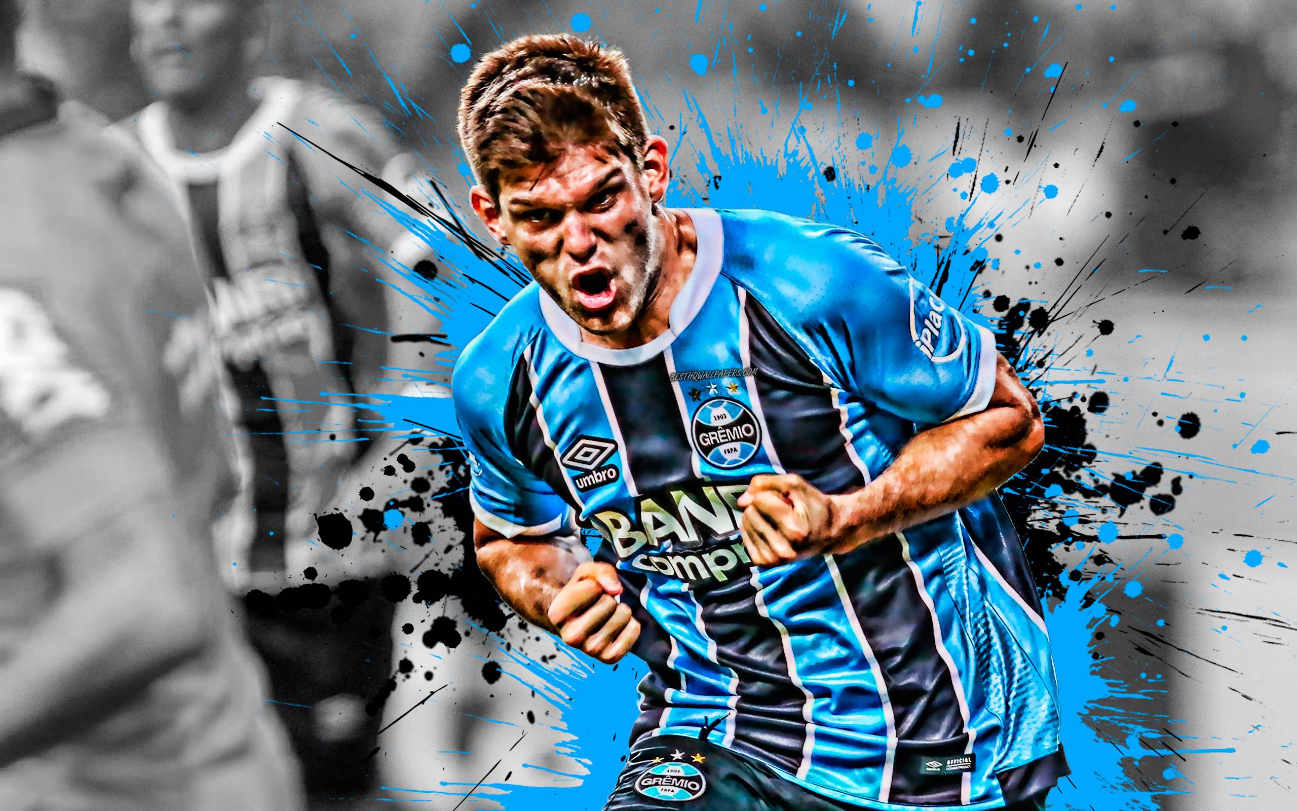 Download Wallpaper Walter Kannemann, 4k, Argentinian Football Player, Gremio FC, Defender, Blue Black Paint Splashes, Creative Art, Serie A, Brazil, Football, Grunge, Kannemann For Desktop With Resolution 2560x1600. High Quality HD Picture Wallpaper