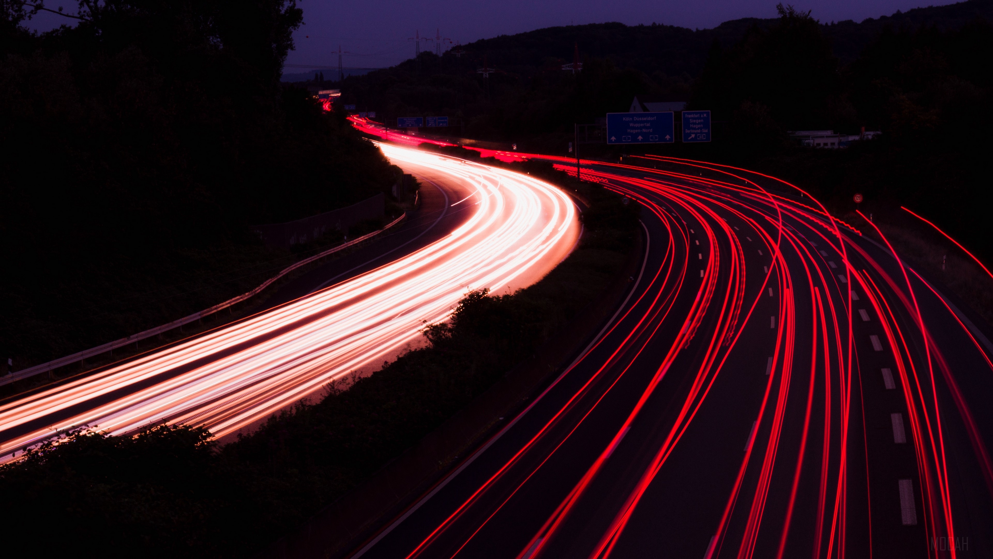 road, night, backlight, turn, dark 4k Gallery HD Wallpaper