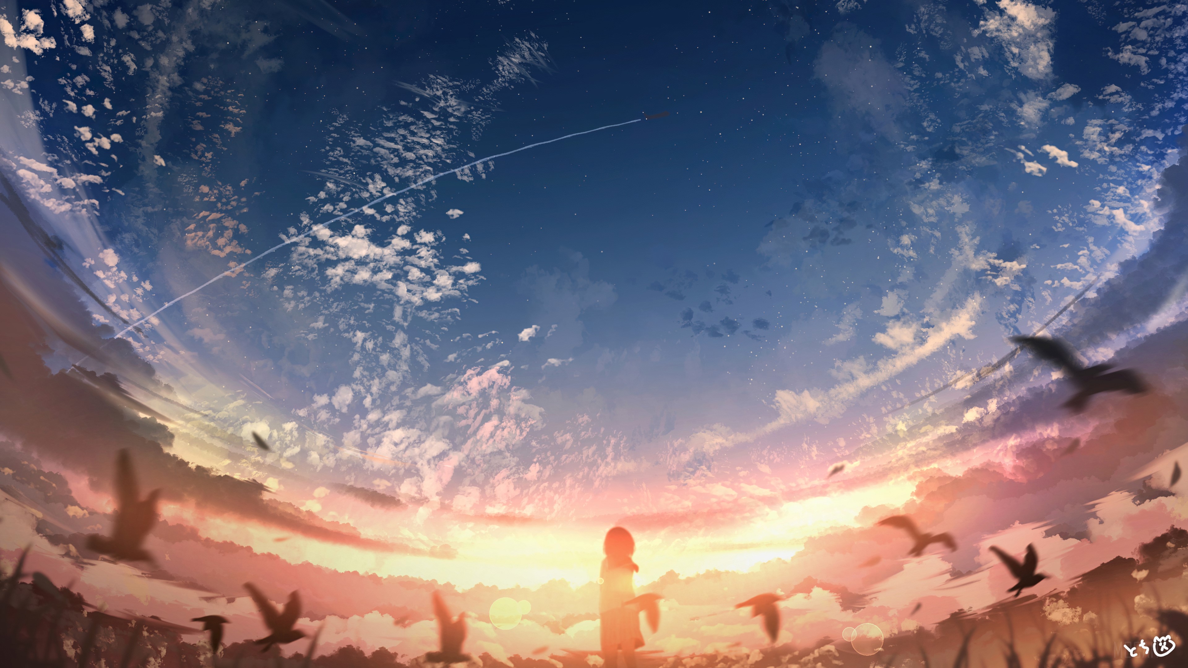 Sky, Clouds, Sunset, Anime, Scenery 4k Gallery HD Wallpaper