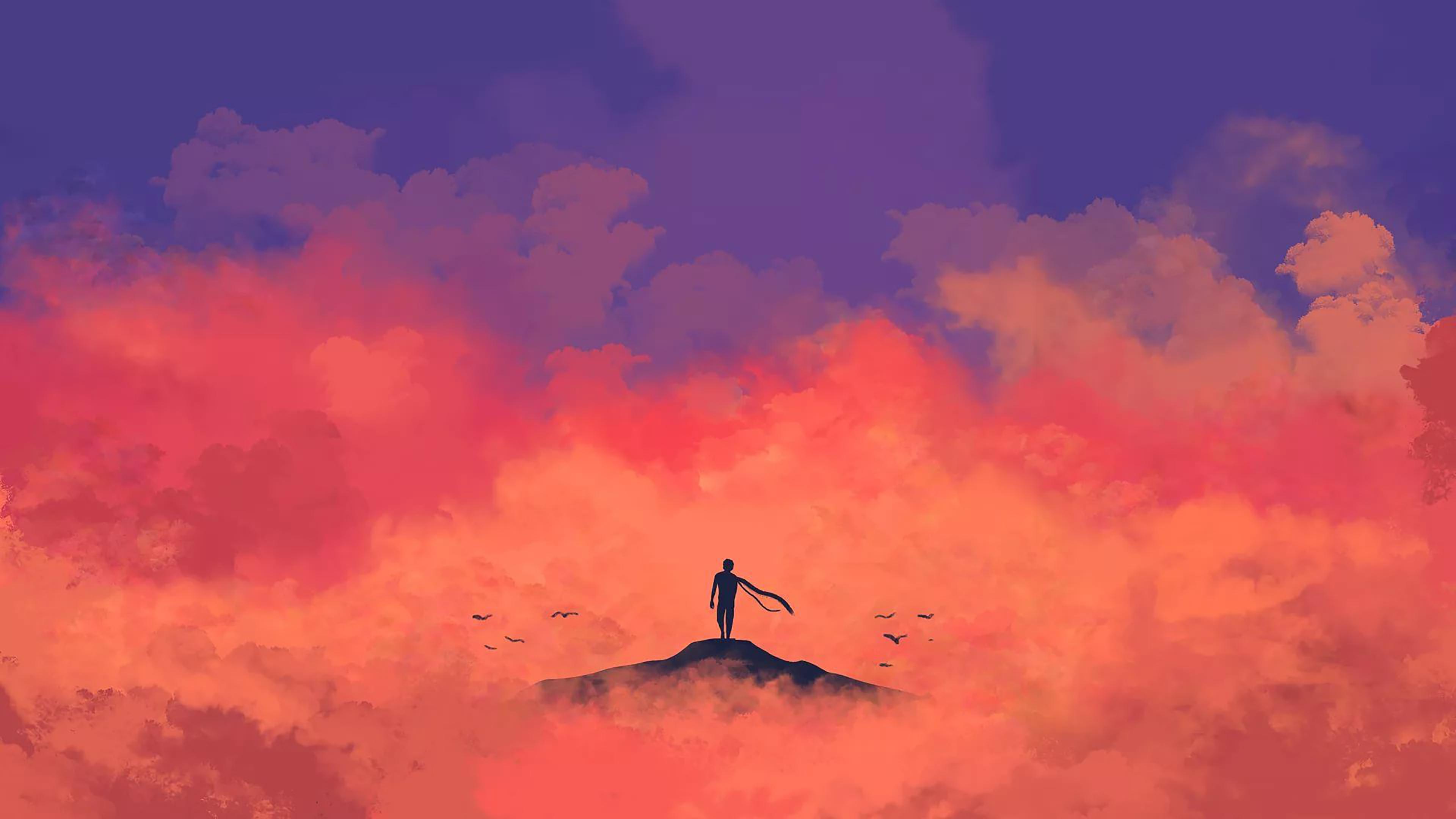 Wallpaper Minimalism, Anime, Cloud, Atmosphere, Orange, Background Free Image