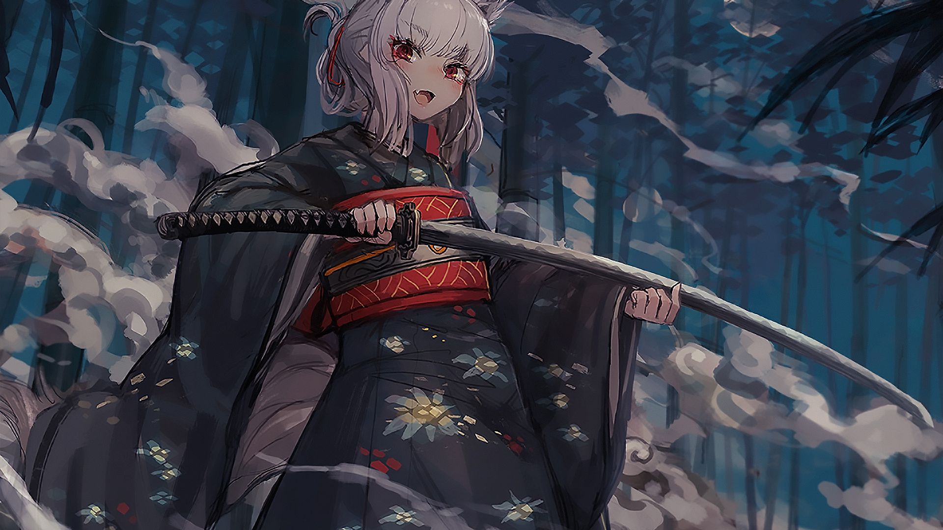 Desktop Wallpaper Anime Girl, Original, Katana, HD Image, Picture, Background, 4248ce