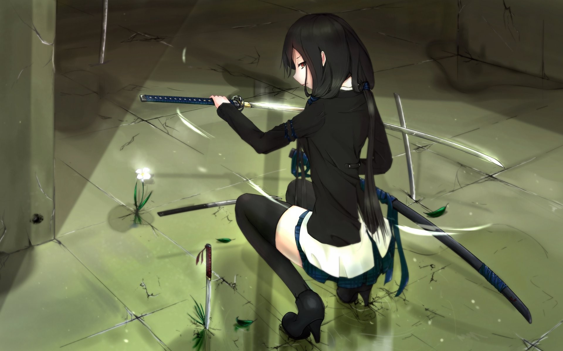 Wallpaper, 1920x1200 px, anime girls, katana, original characters, sword, thigh highs, weapon 1920x1200