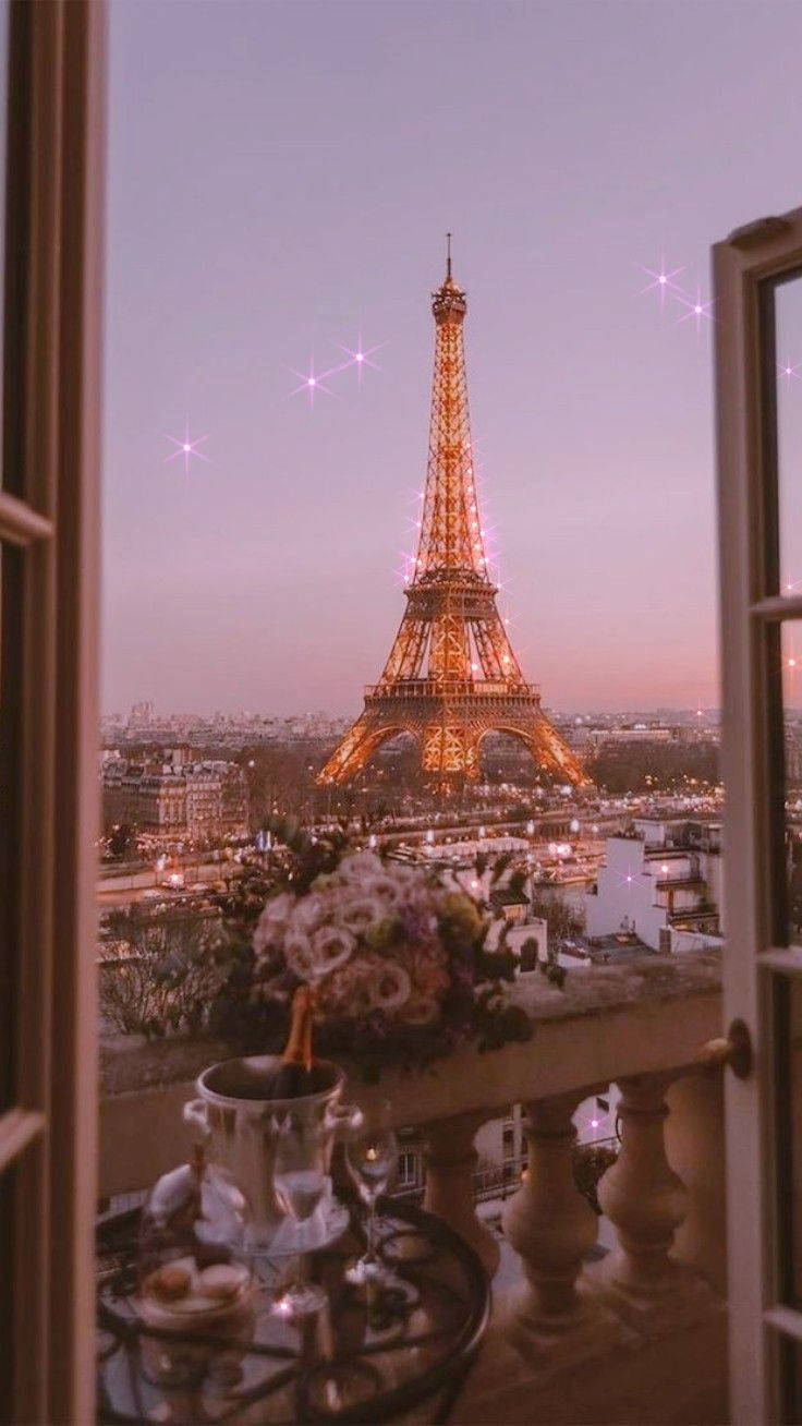 Download Pink Paris Tower From Balcony Wallpaper