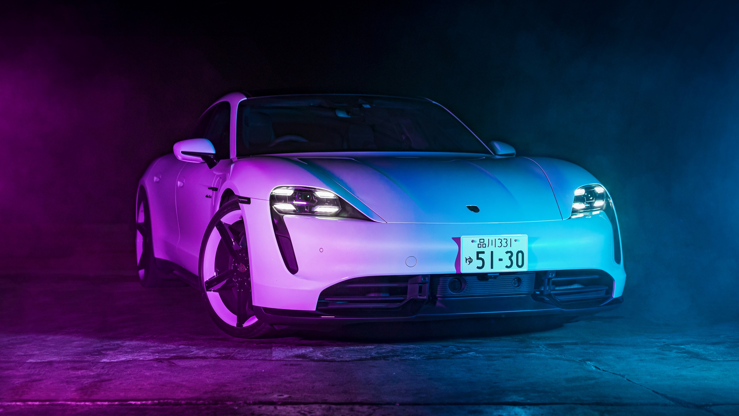 Porsche Taycan Turbo S Wallpaper 4K, Neon light, 5K