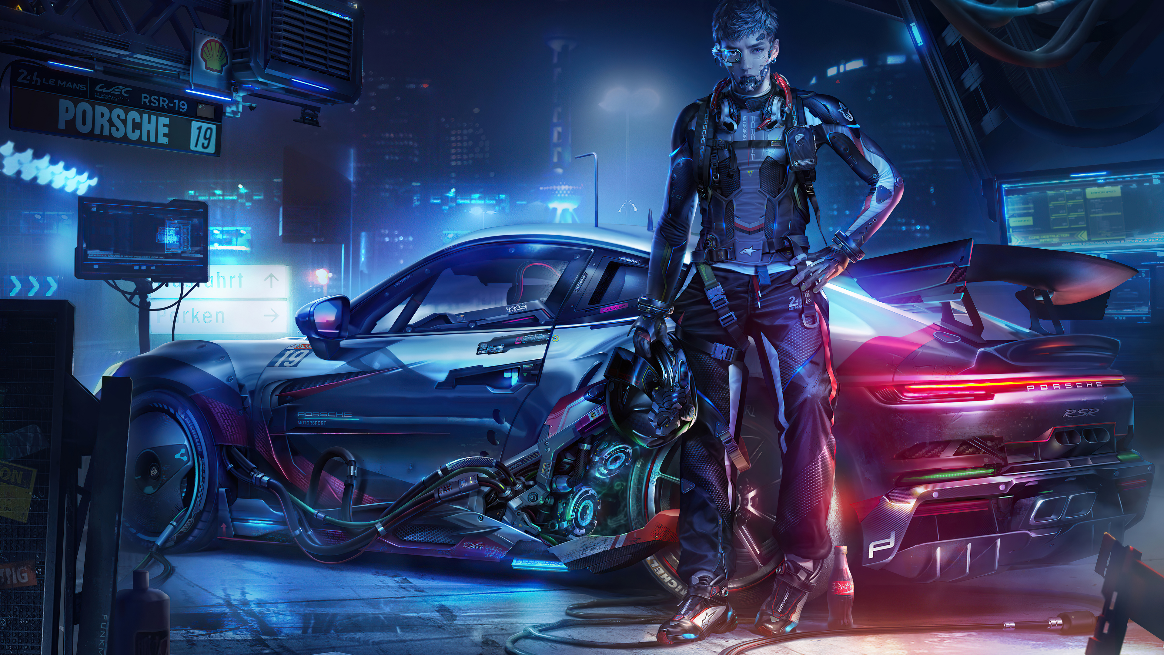 Digital Art Cyberpunk Neon Porsche Wallpaper:3840x2160