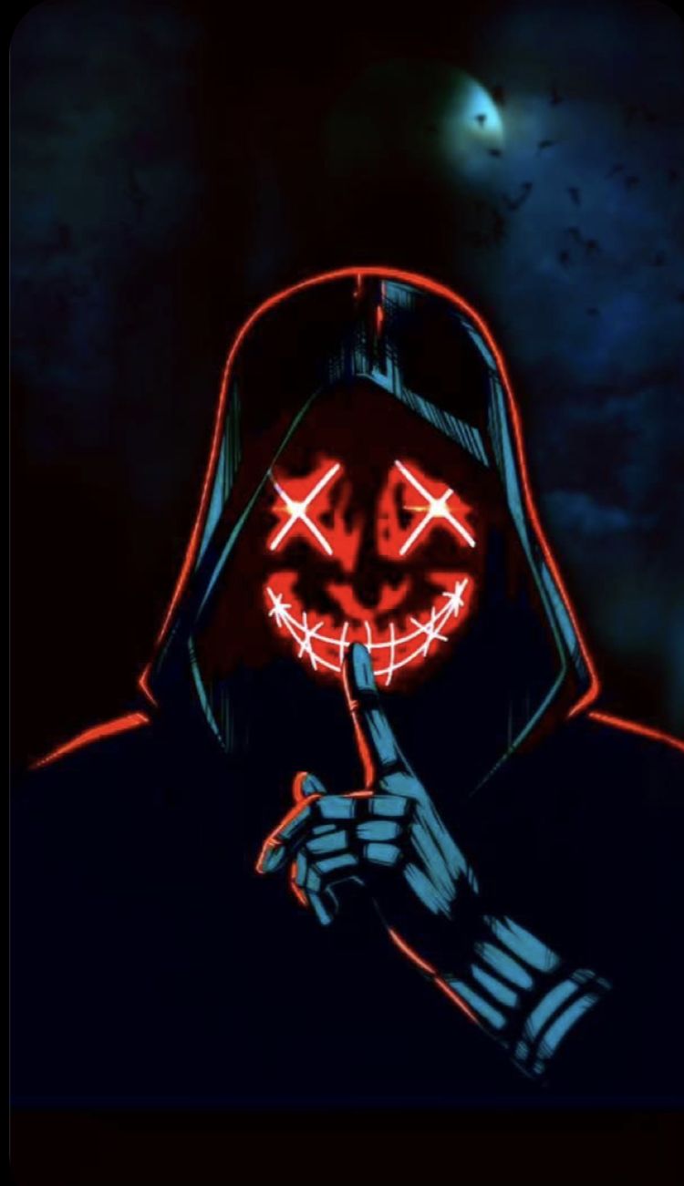 Neon mask wallpaper. Red and black wallpaper, Cool wallpaper for phones, Scary wallpaper