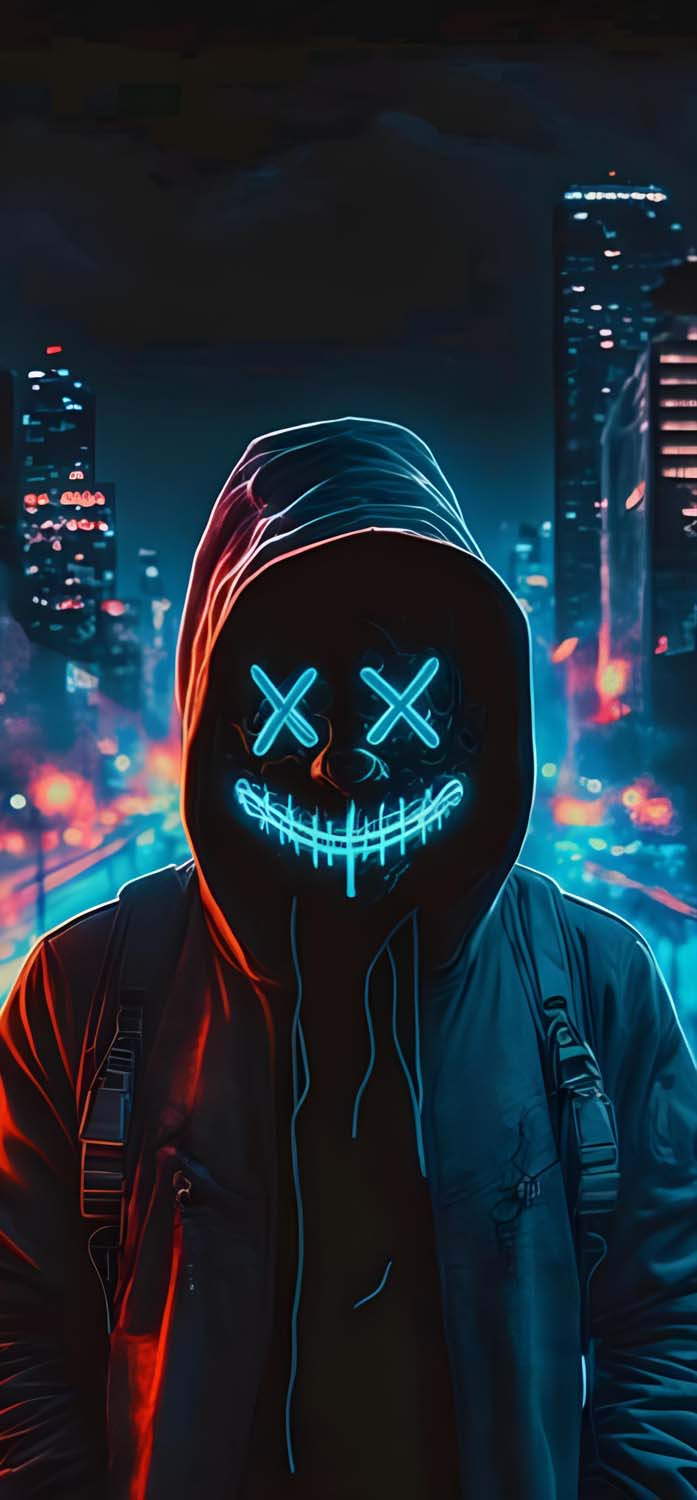 Neon Ghost Mask Hoodie Wallpaper Download