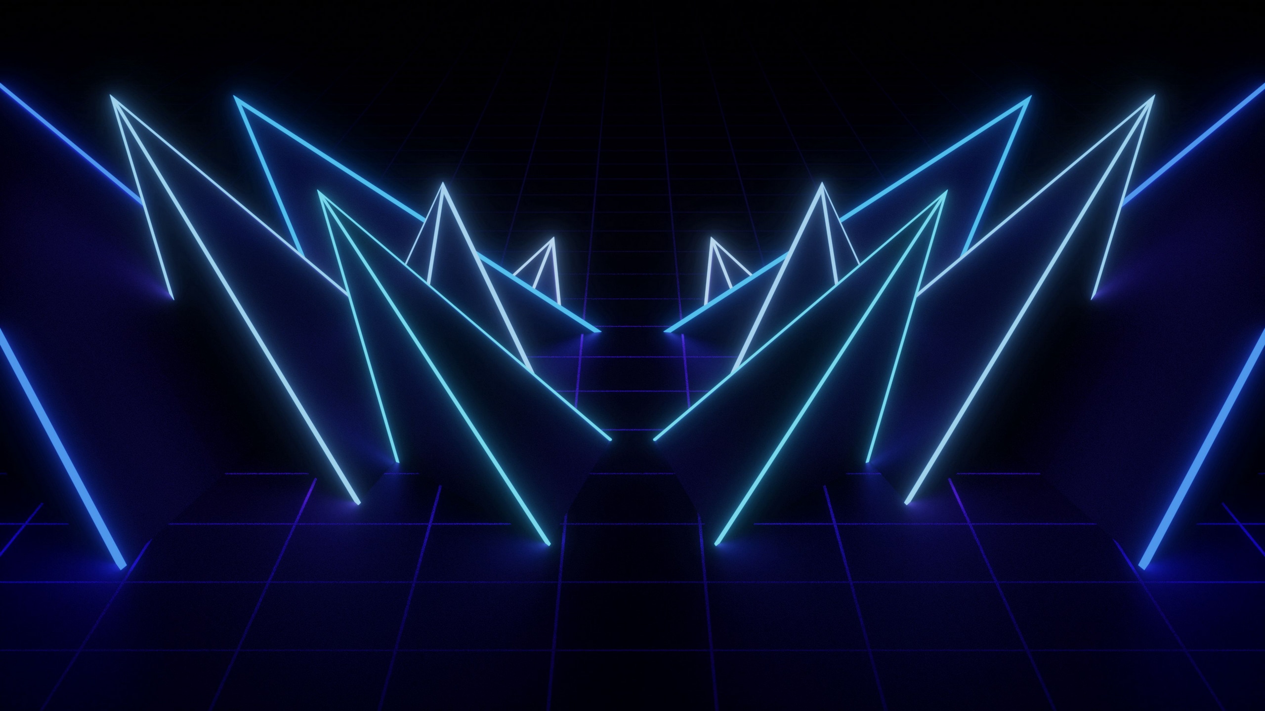 Wallpaper / net, neon, shape, pointed, dark, blue, 4k free download