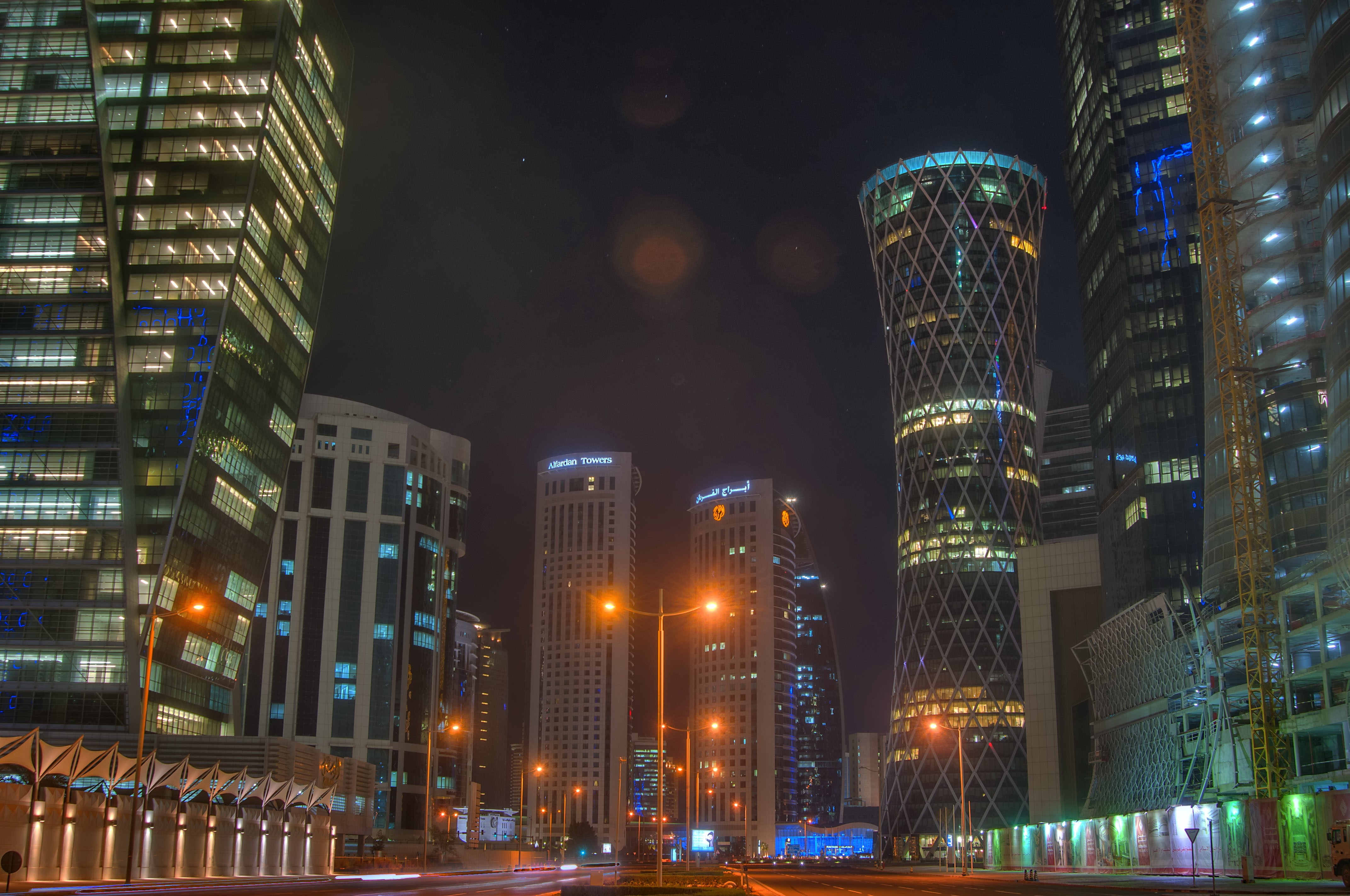 4K, Doha Qatar, Houses, Skyscrapers, Night, Street Gallery HD Wallpaper