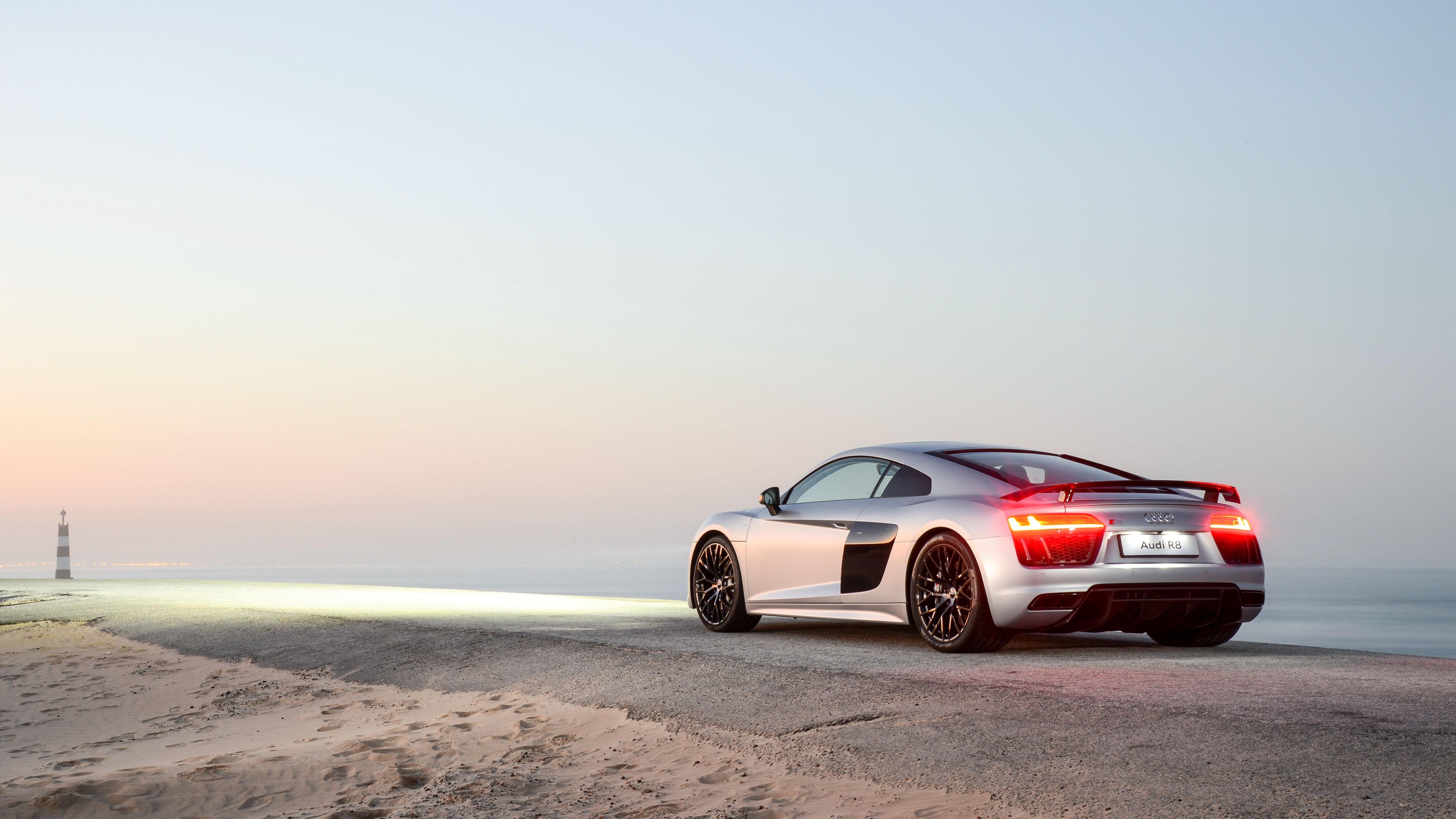 Wallpaper / audi, r8, rear view, road, 4k free download